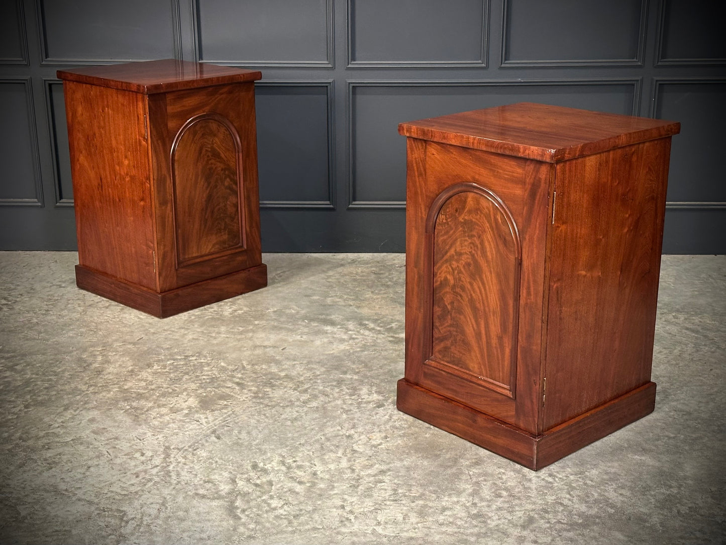 Pair of Large Flame Mahogany Bedside Cabinets