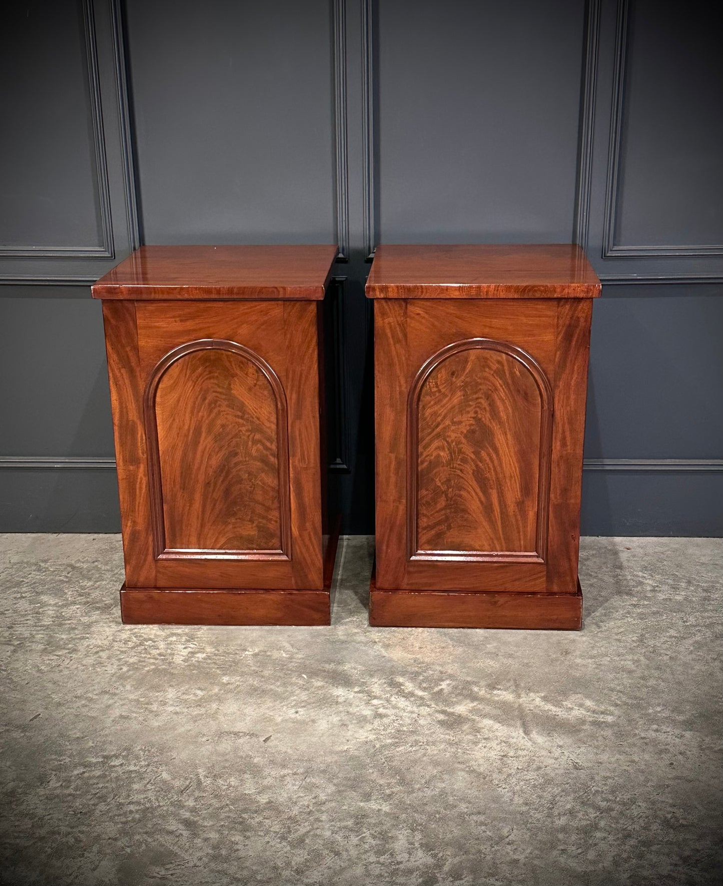 Pair of Large Flame Mahogany Bedside Cabinets