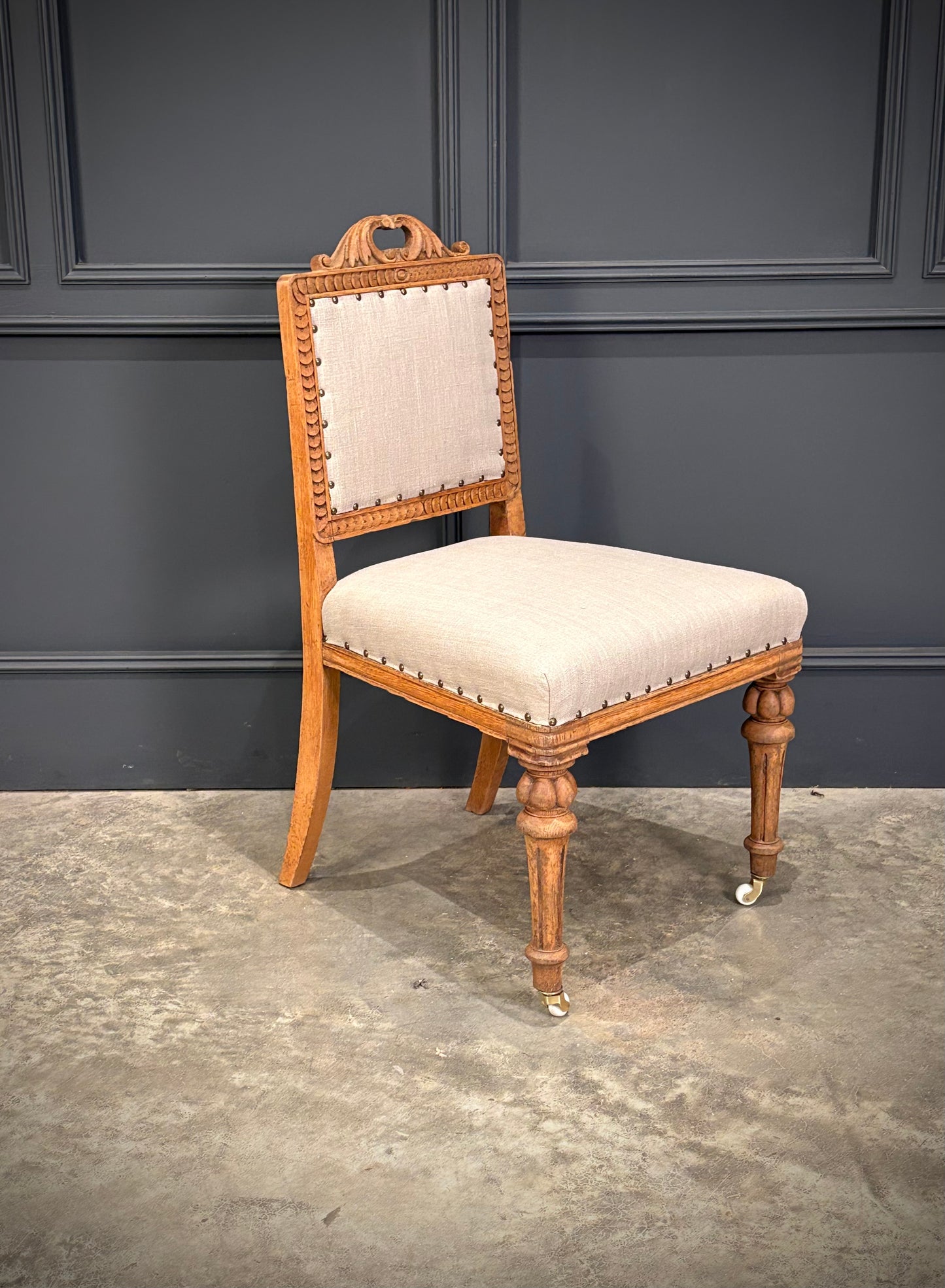 Set Of Six Carved Bleached Oak Dining Chairs