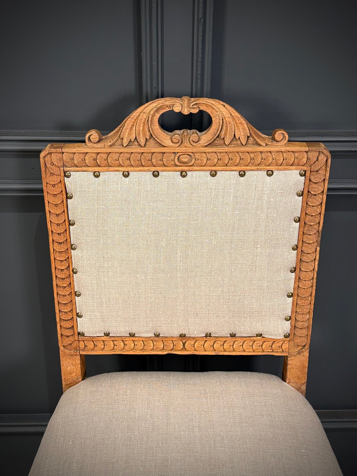 Set Of Six Carved Bleached Oak Dining Chairs