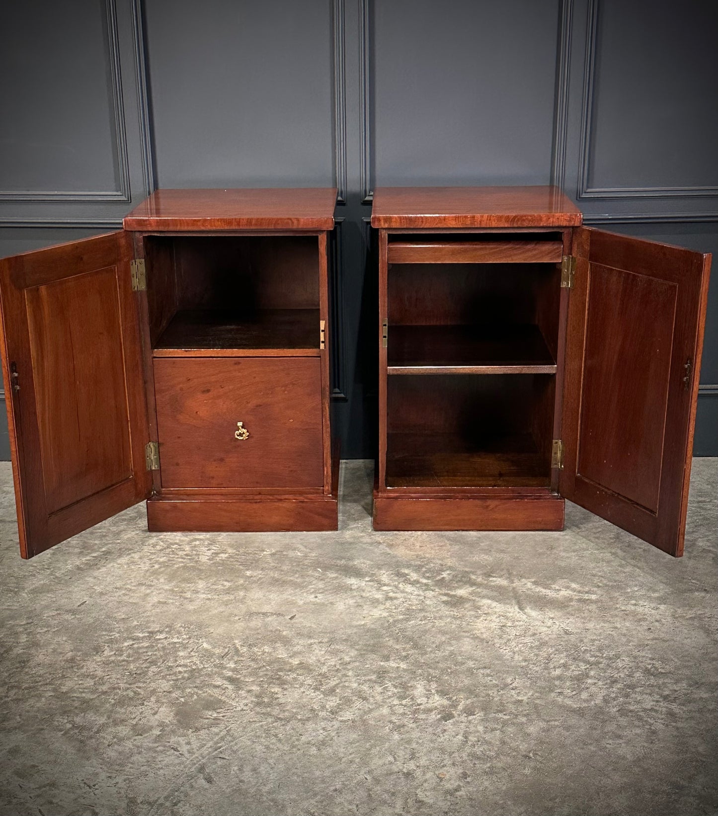 Pair of Large Flame Mahogany Bedside Cabinets