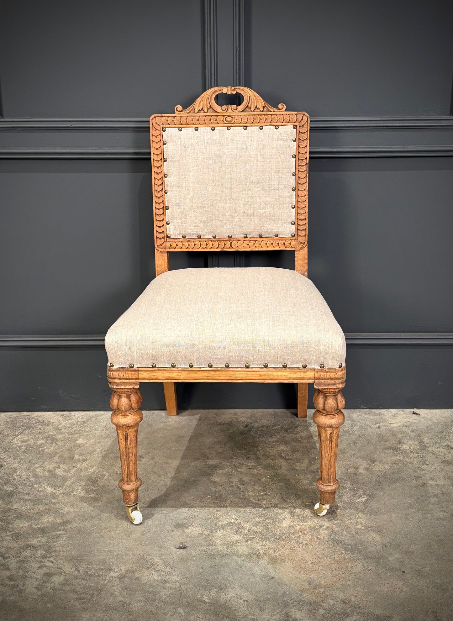 Set Of Six Carved Bleached Oak Dining Chairs