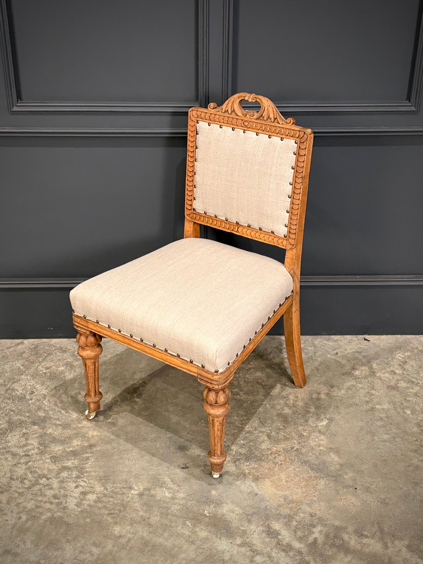 Set Of Six Carved Bleached Oak Dining Chairs