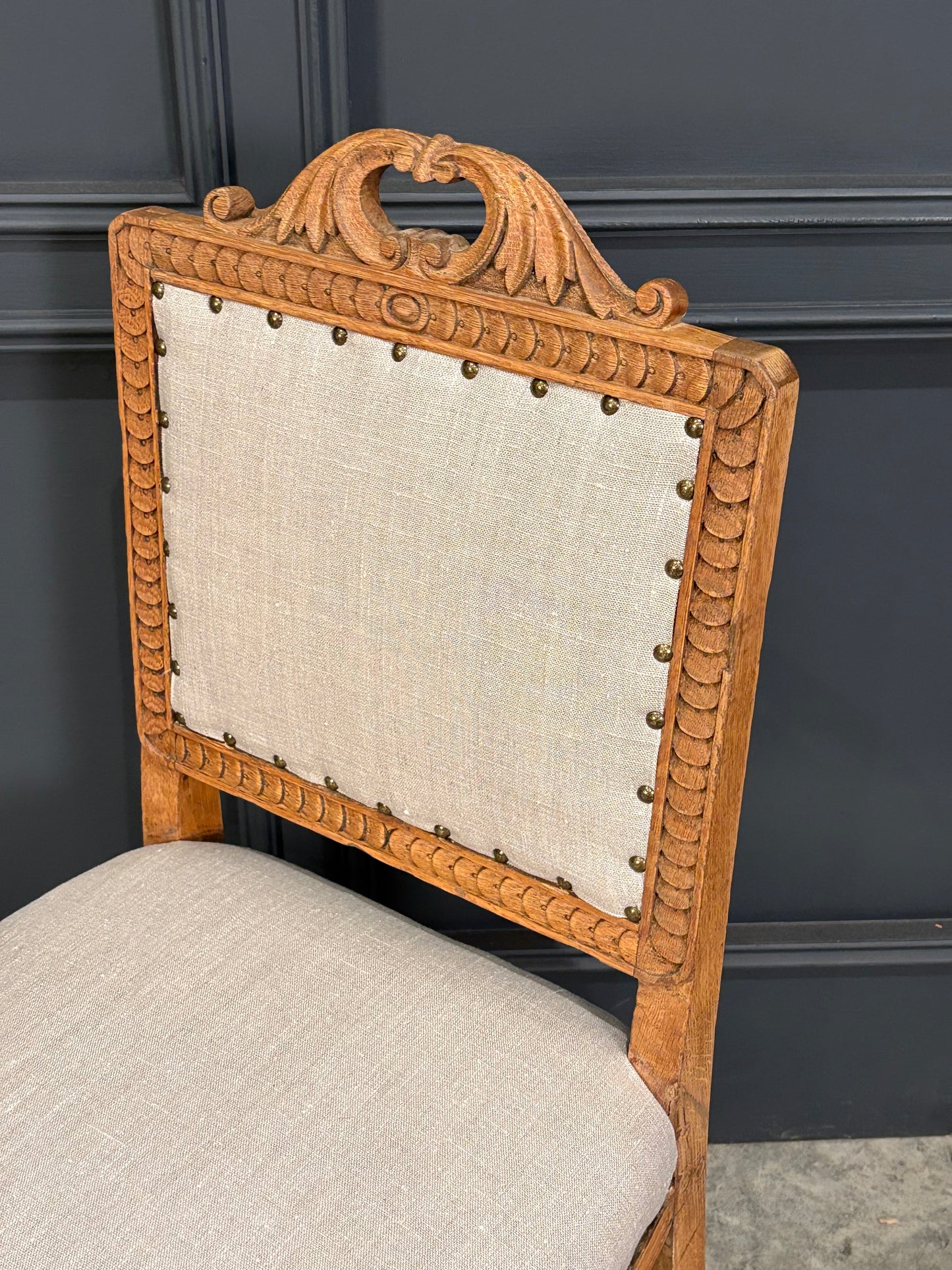 Set Of Six Carved Bleached Oak Dining Chairs