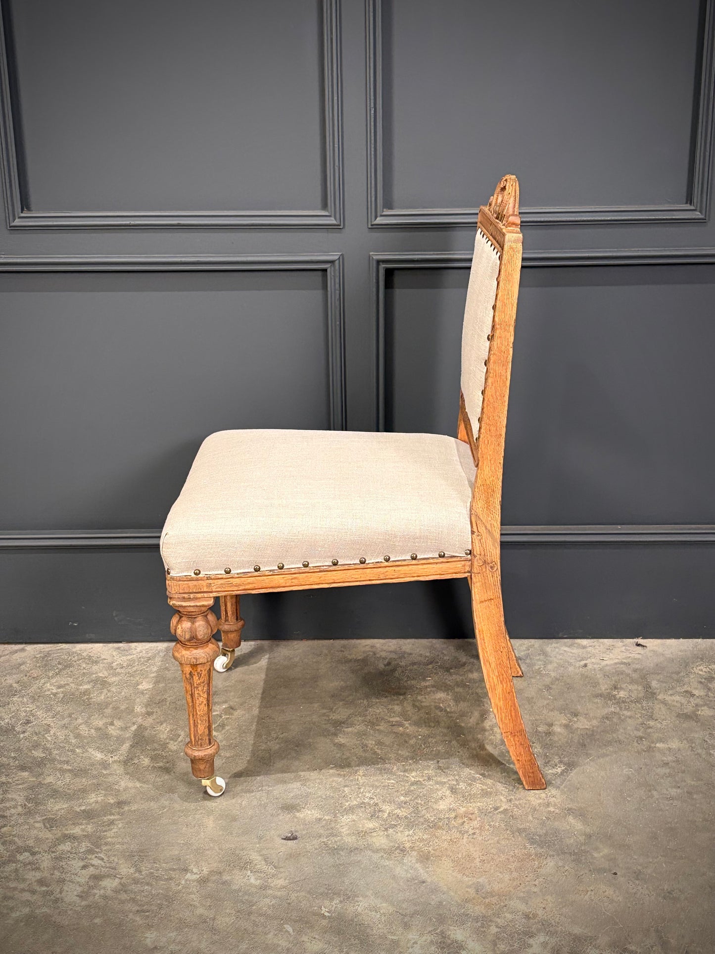 Set Of Six Carved Bleached Oak Dining Chairs