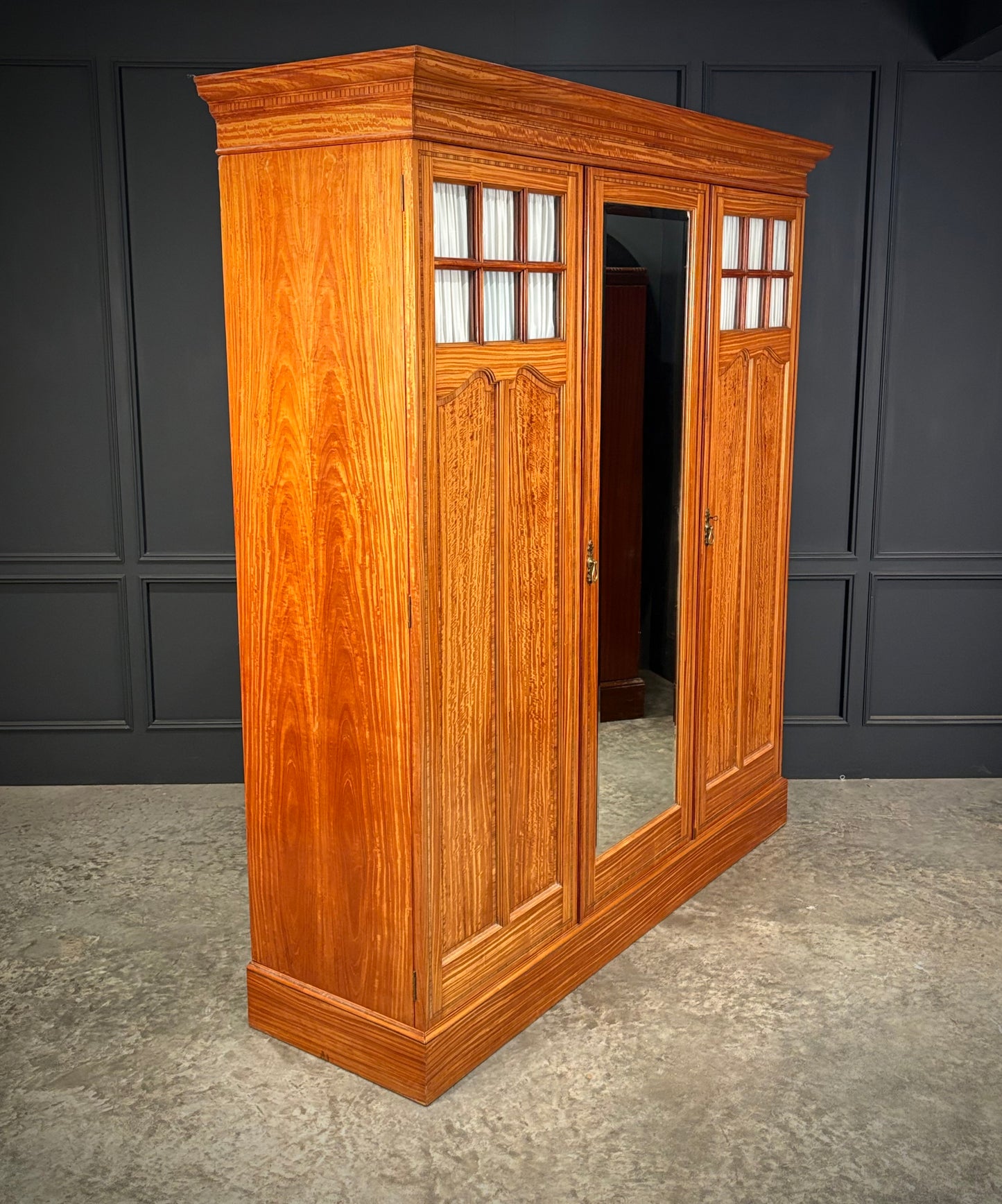 Edwardian Satinwood Triple Wardrobe