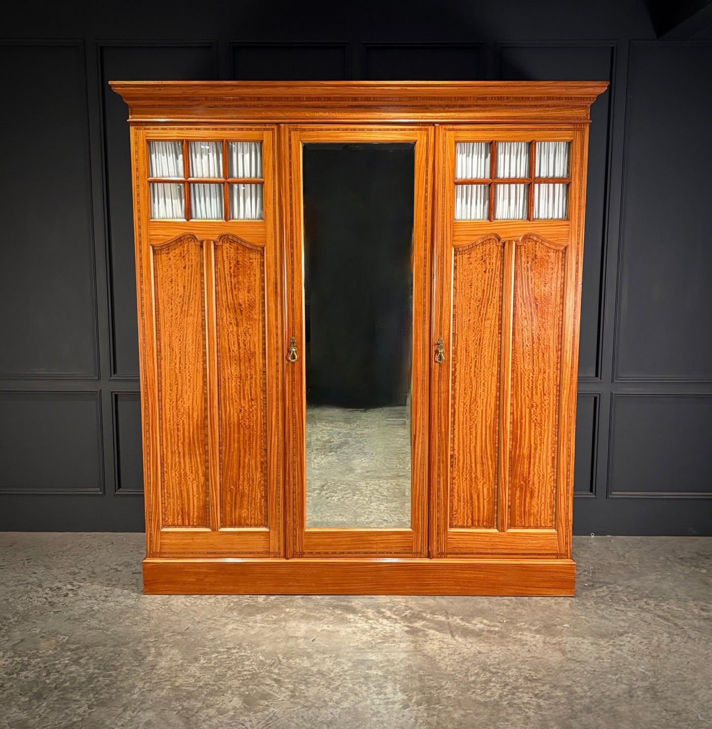 Edwardian Satinwood Triple Wardrobe