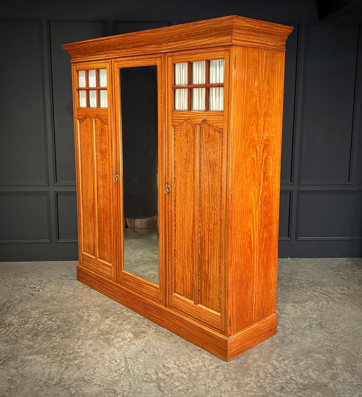 Edwardian Satinwood Triple Wardrobe