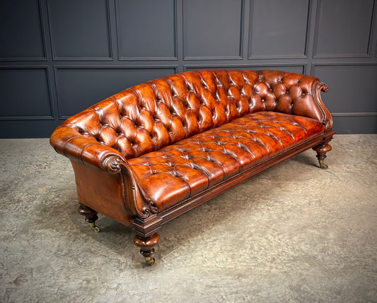 Magnificent Hand Dyed Brown Victorian Leather Sofa