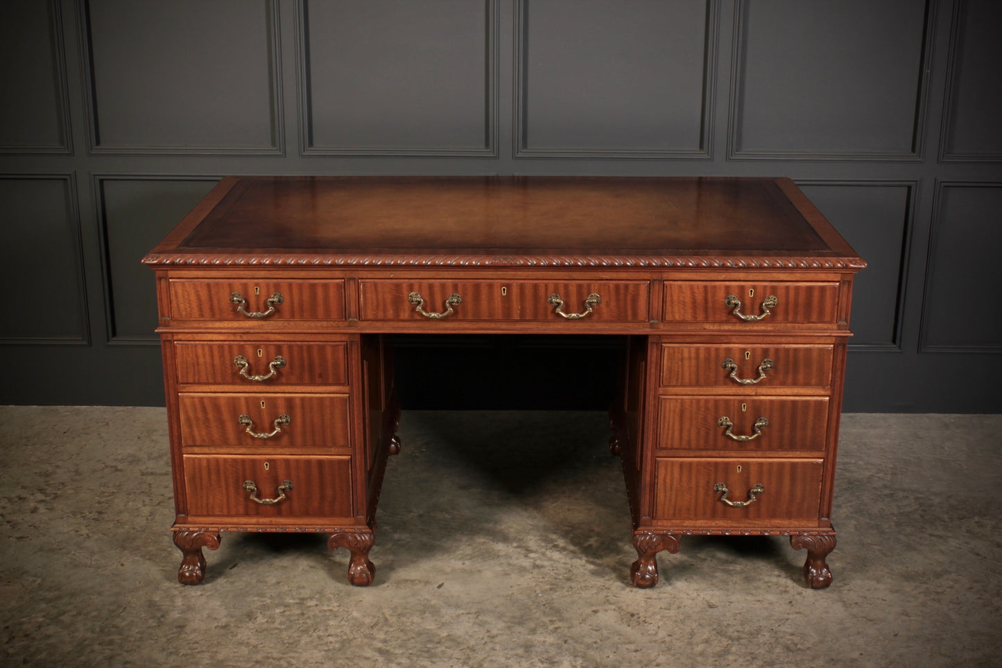 Mahogany & Leather Pedestal Desk