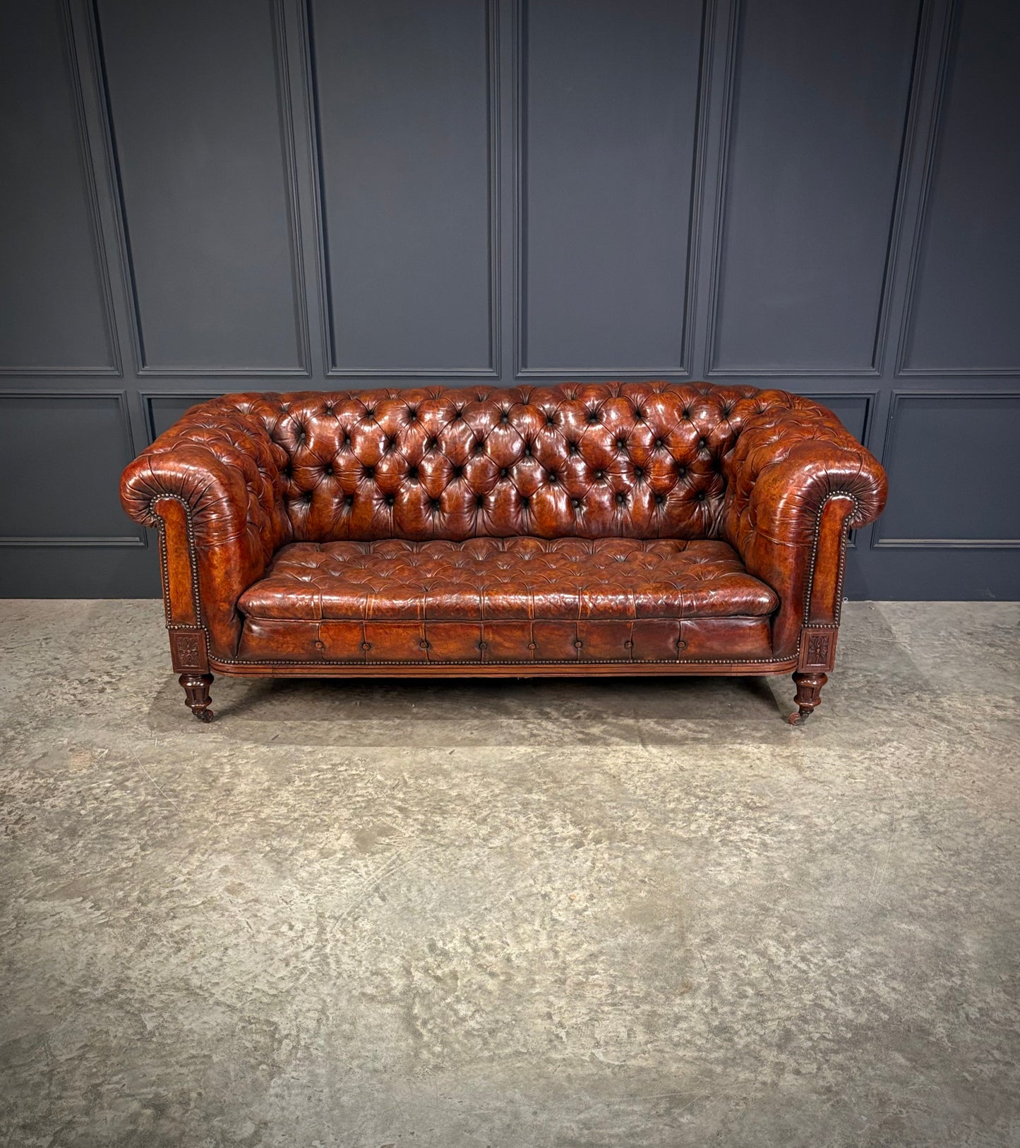 Victorian Hand Dyed Leather Chesterfield Sofa