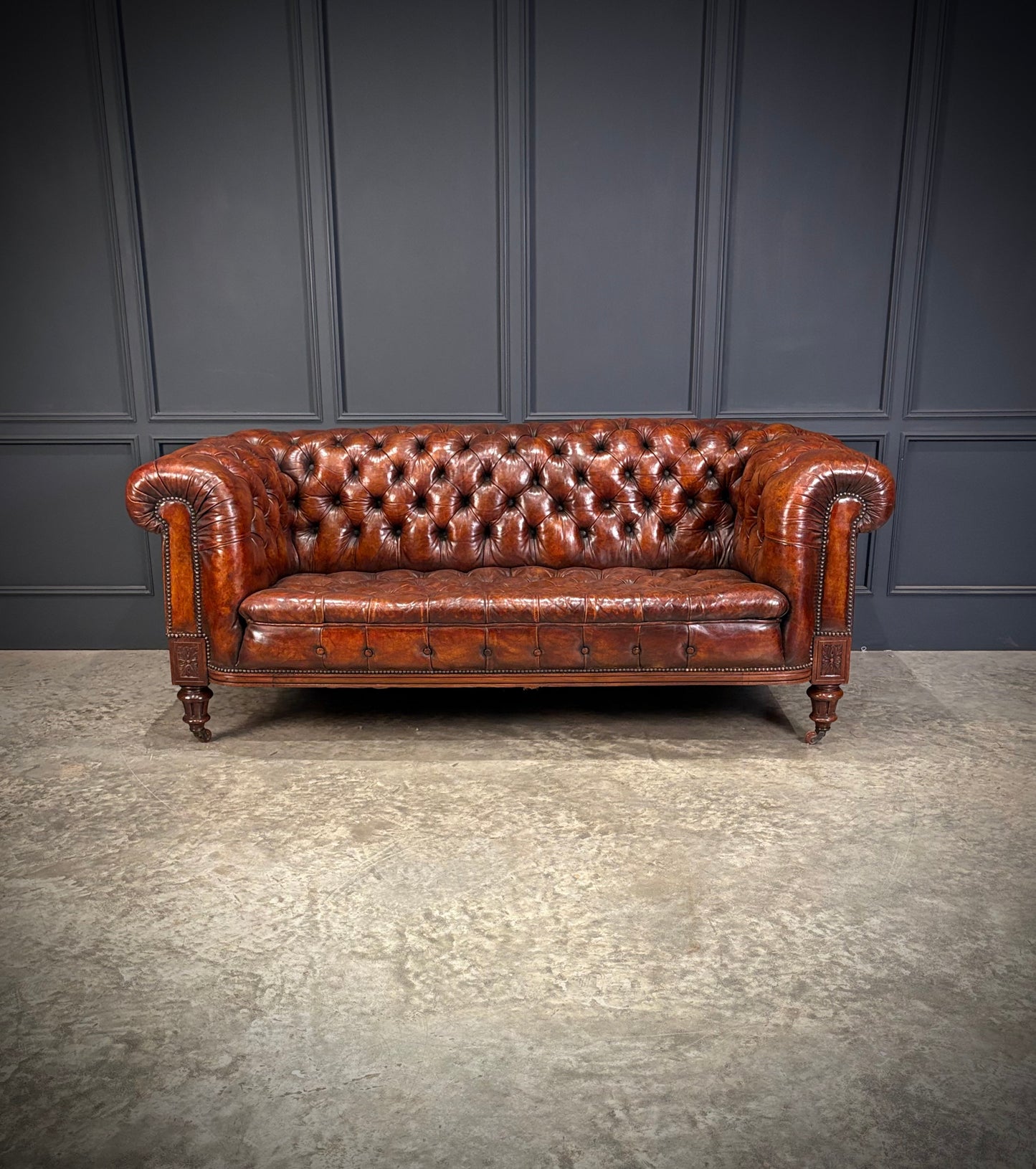 Victorian Hand Dyed Leather Chesterfield Sofa