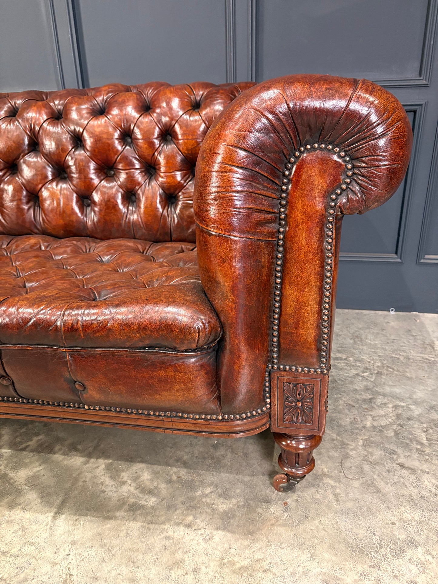 Victorian Hand Dyed Leather Chesterfield Sofa