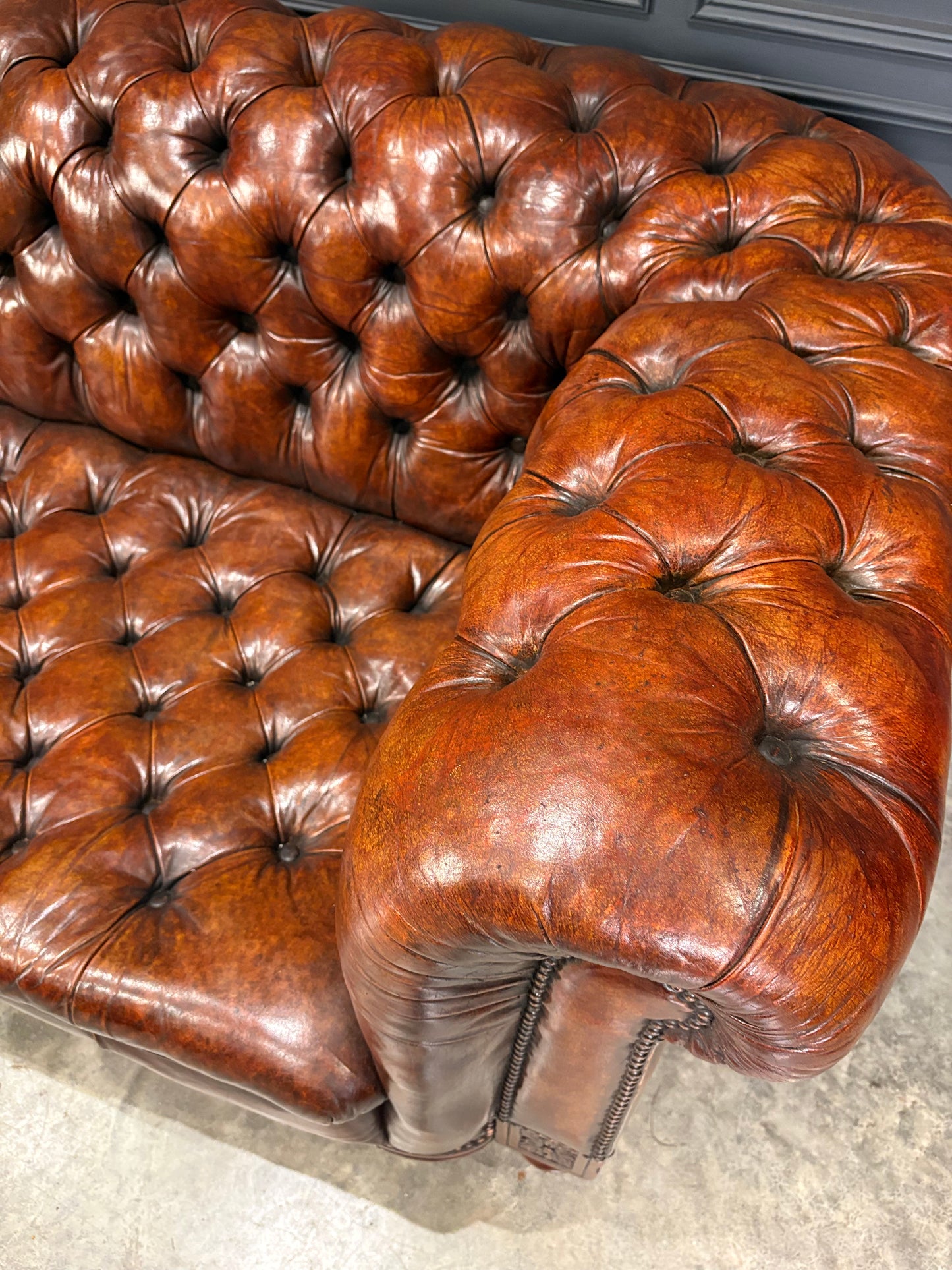Victorian Hand Dyed Leather Chesterfield Sofa