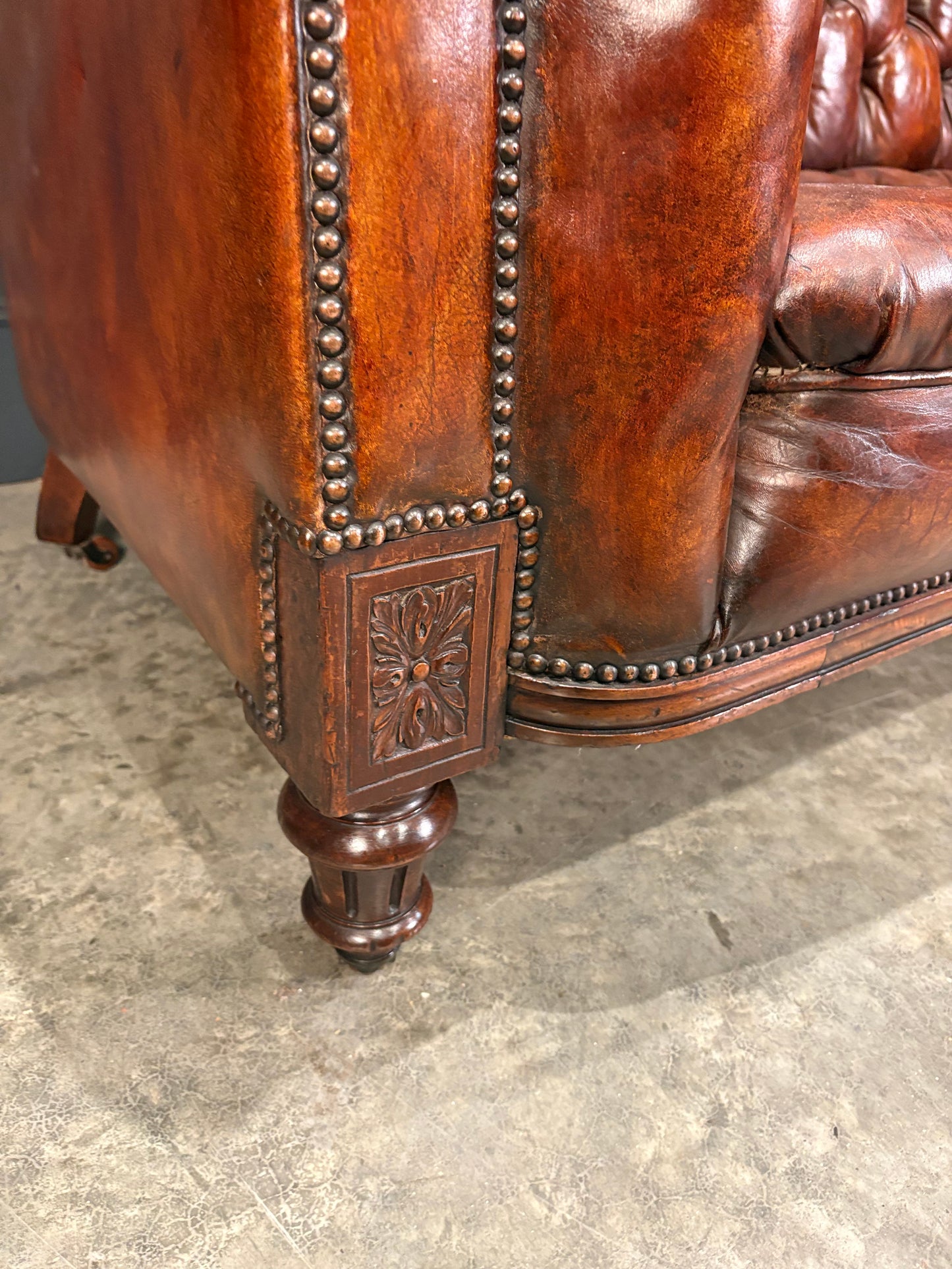 Victorian Hand Dyed Leather Chesterfield Sofa