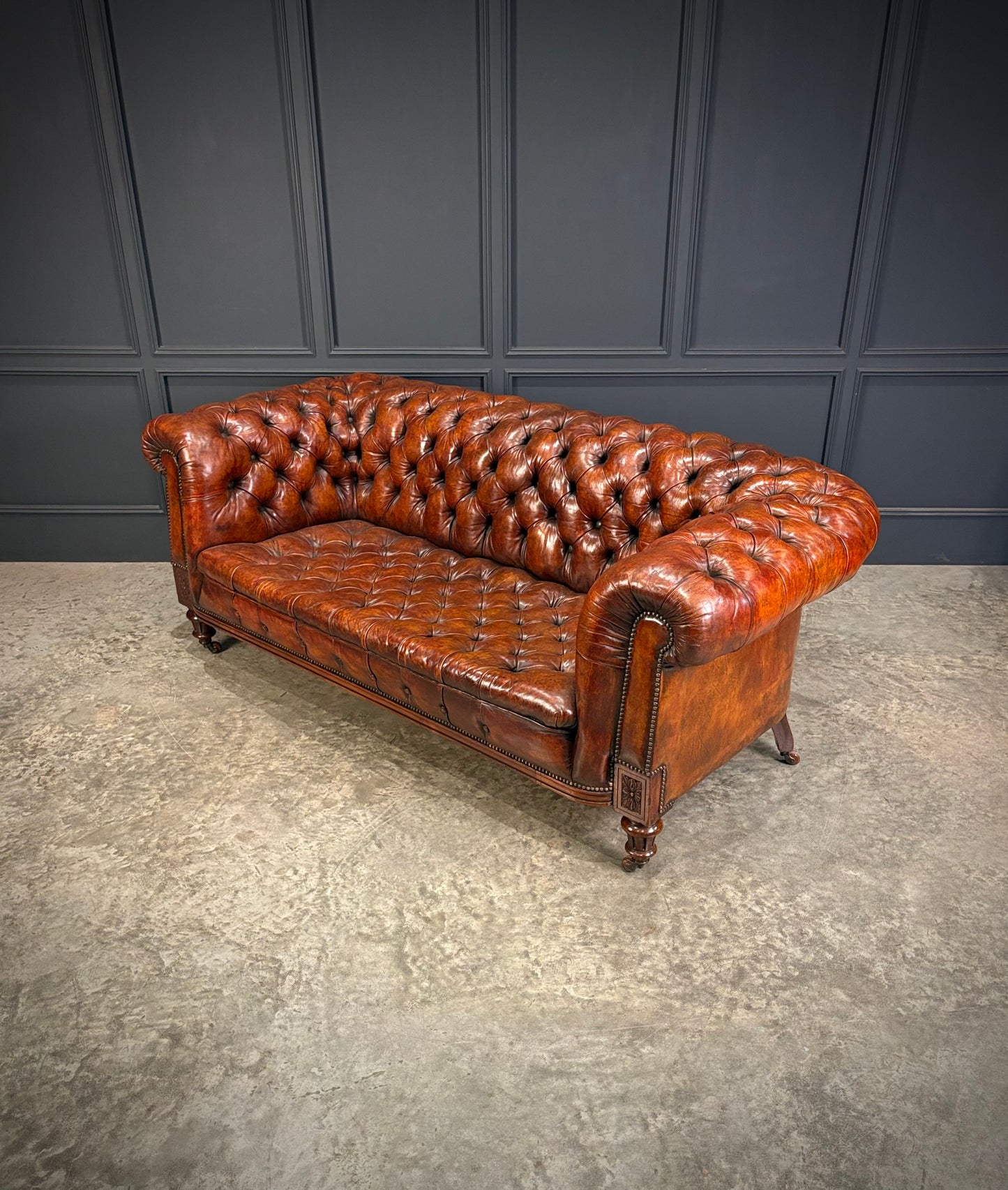 Victorian Hand Dyed Leather Chesterfield Sofa
