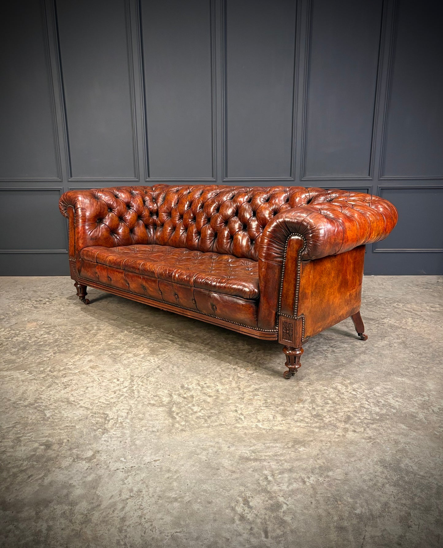 Victorian Hand Dyed Leather Chesterfield Sofa