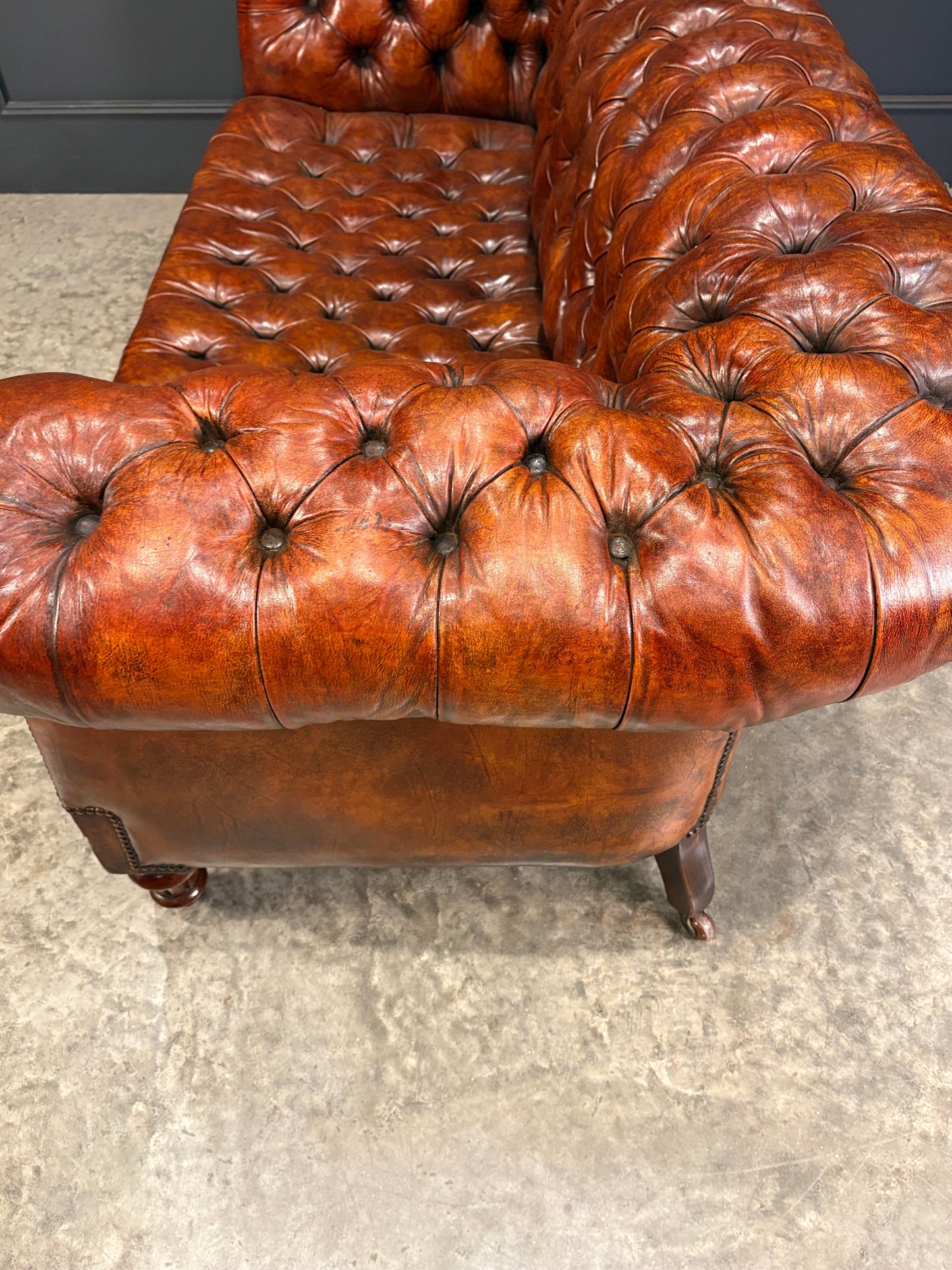 Victorian Hand Dyed Leather Chesterfield Sofa