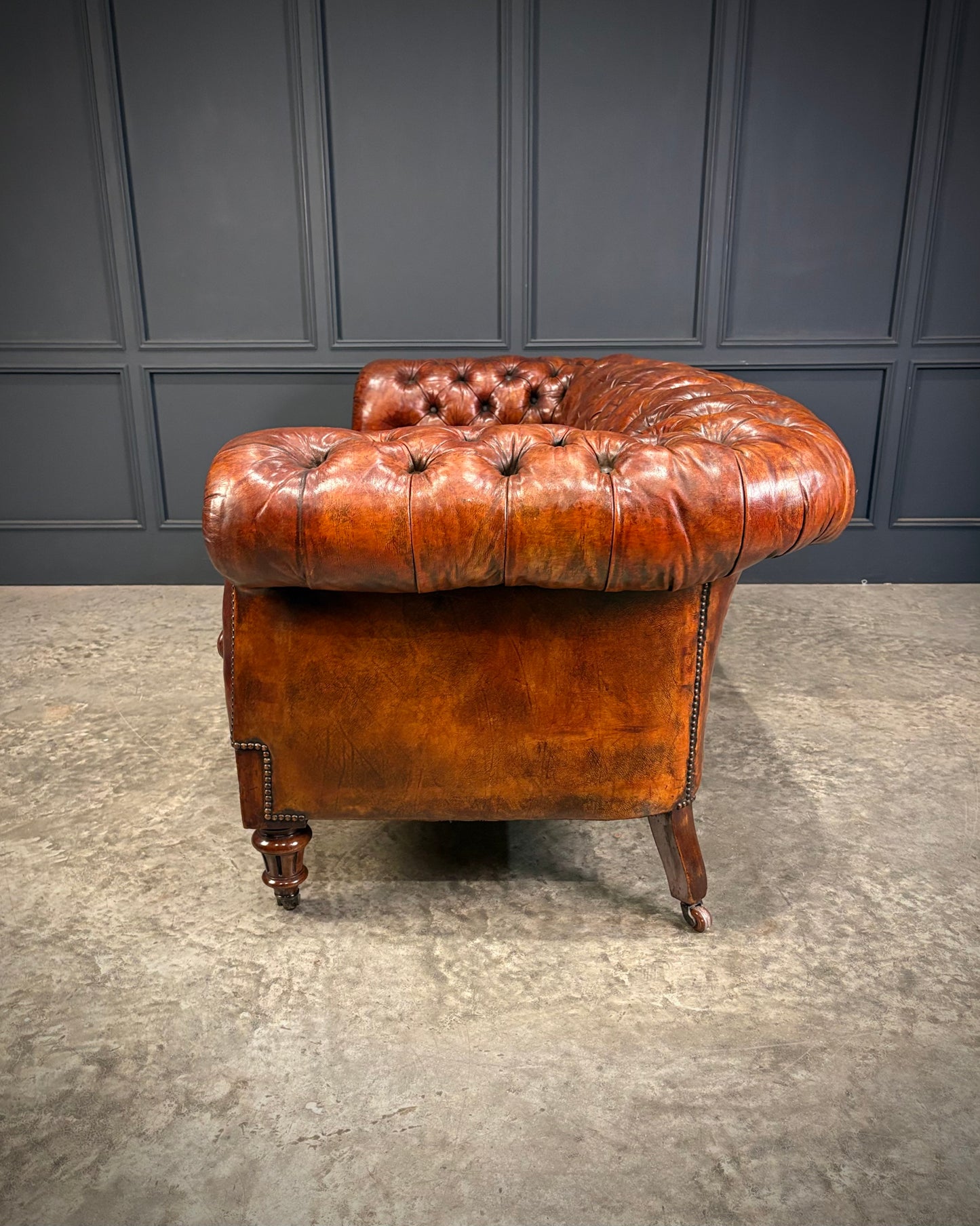 Victorian Hand Dyed Leather Chesterfield Sofa