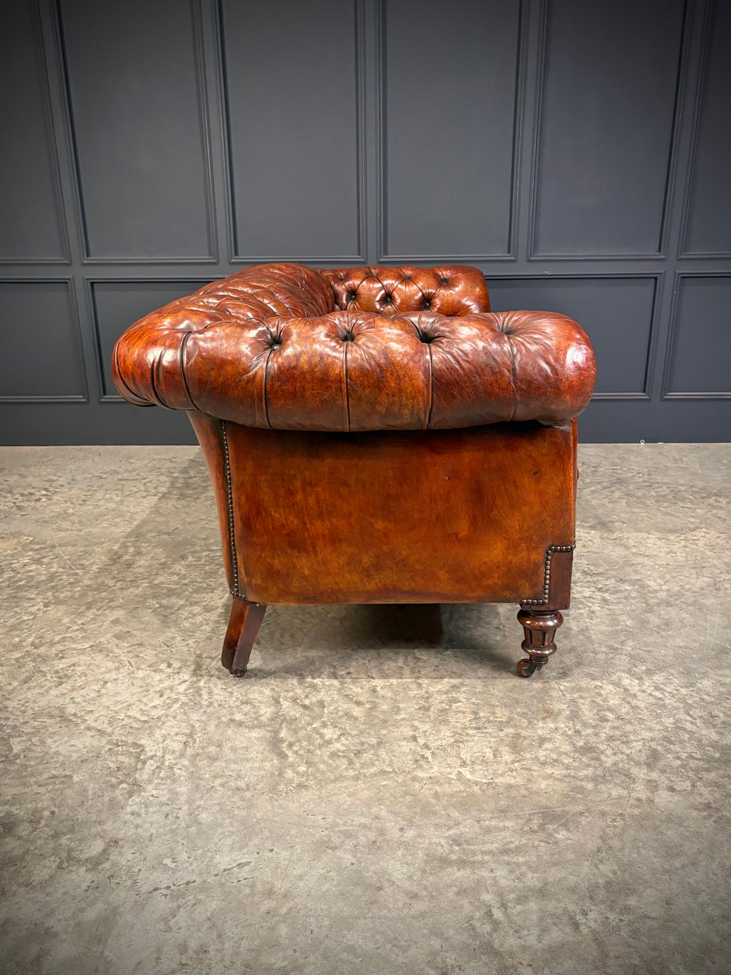 Victorian Hand Dyed Leather Chesterfield Sofa