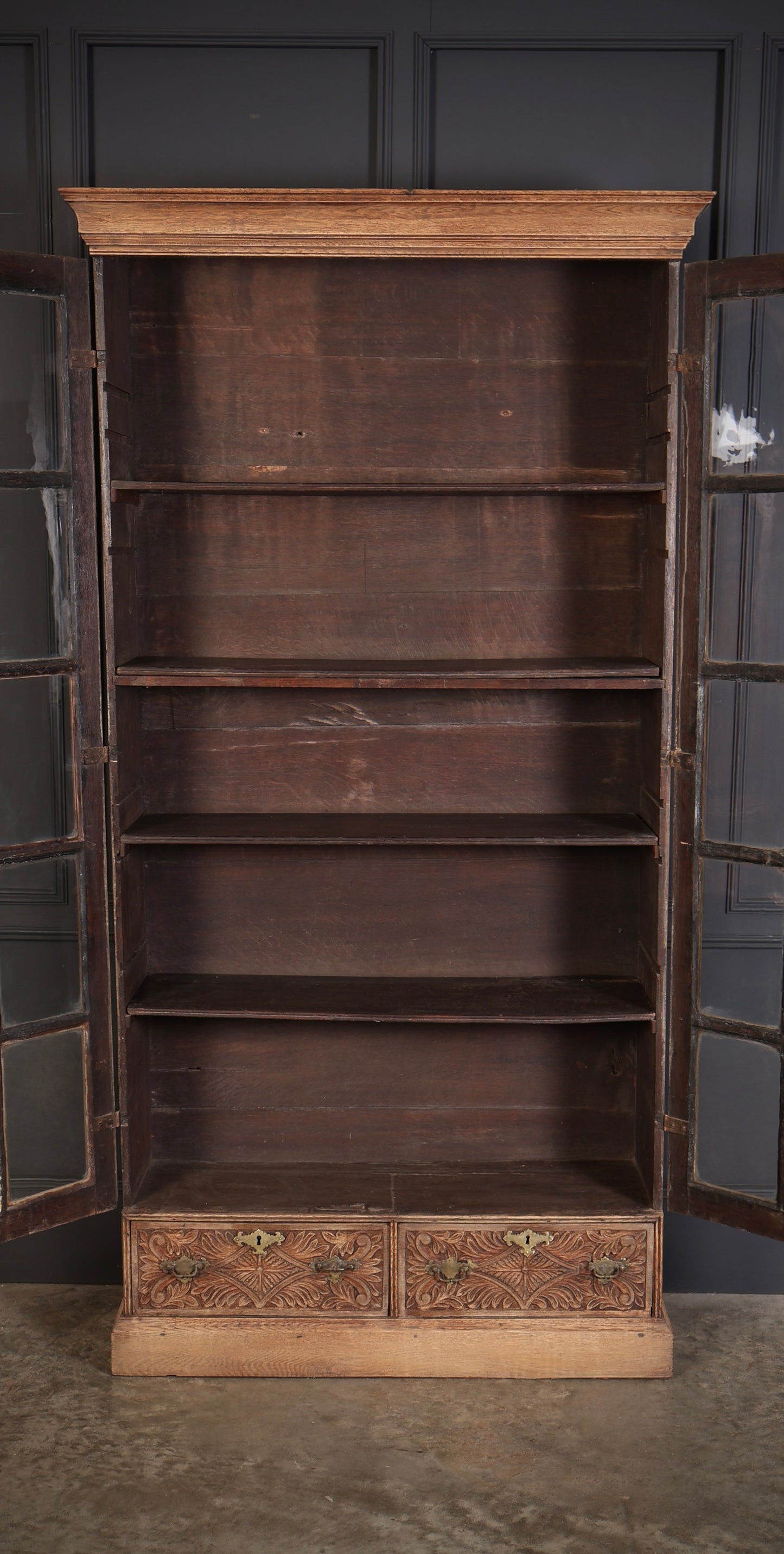 18th Century Carved Oak Glazed Bookcase