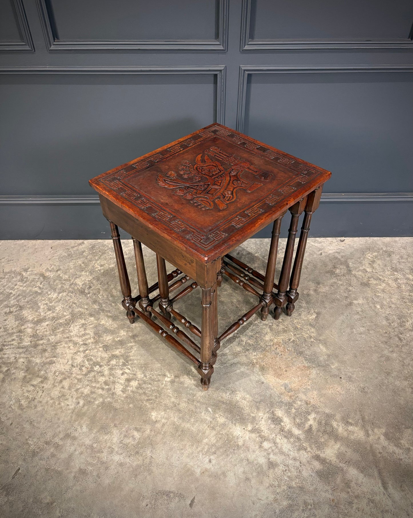 Nest of Three Embossed Leather Top Tables