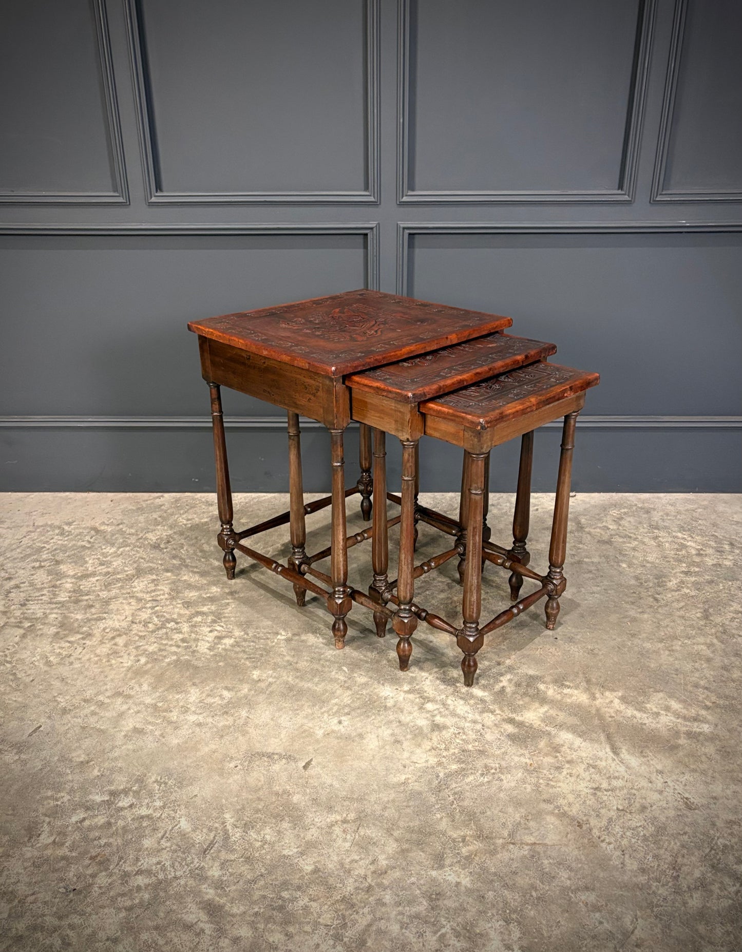 Nest of Three Embossed Leather Top Tables