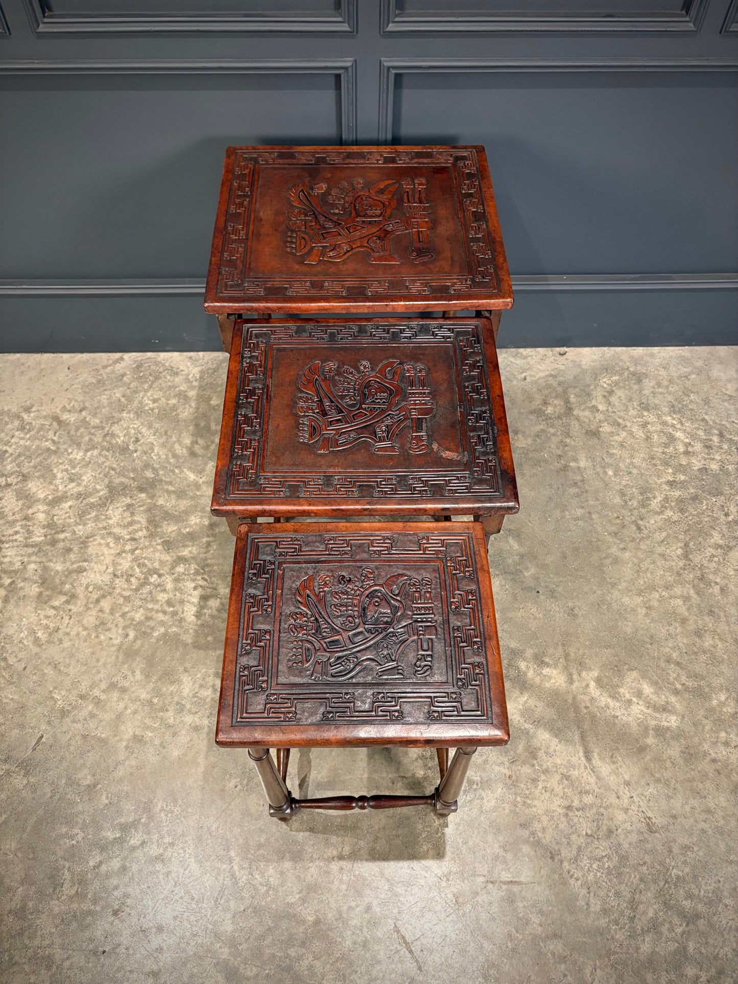 Nest of Three Embossed Leather Top Tables