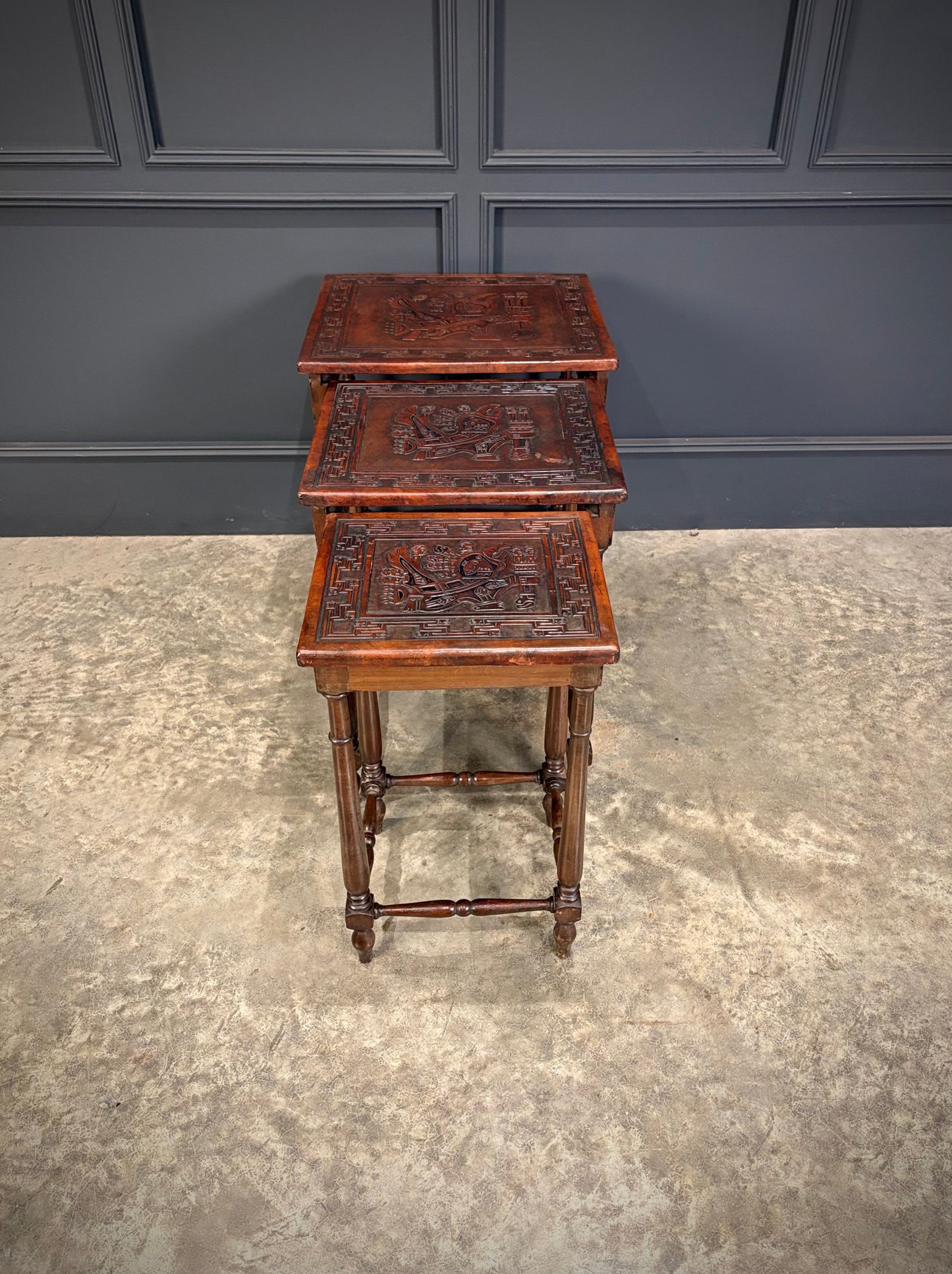 Nest of Three Embossed Leather Top Tables