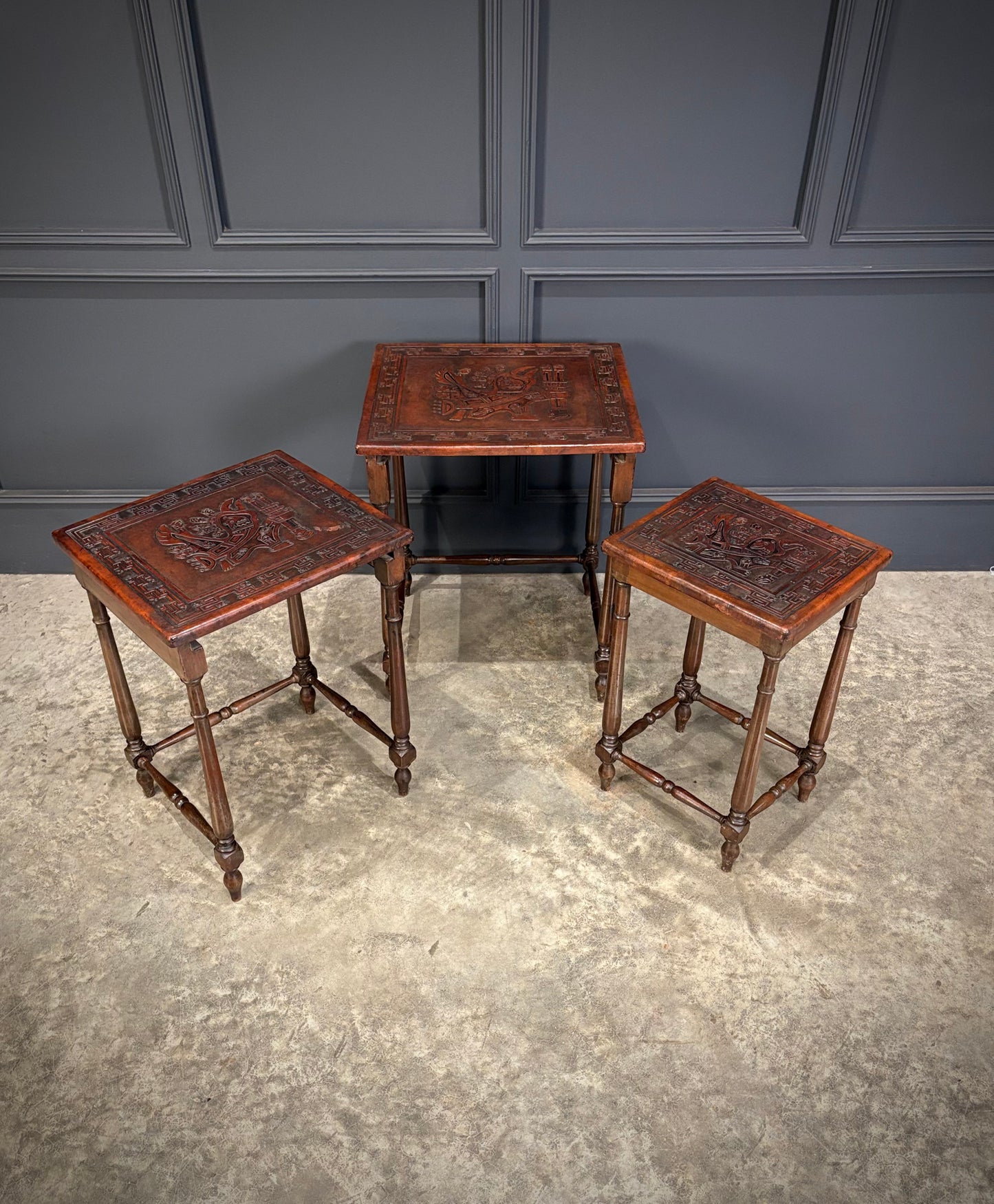 Nest of Three Embossed Leather Top Tables