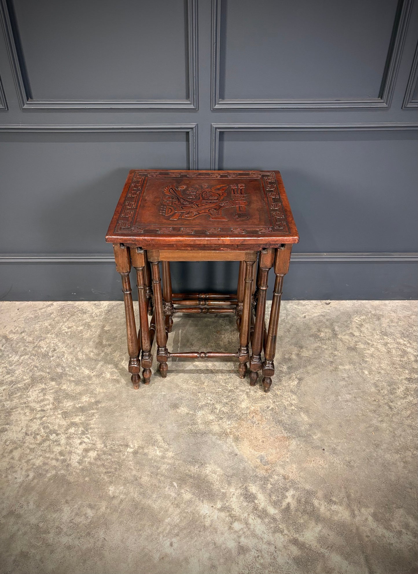 Nest of Three Embossed Leather Top Tables