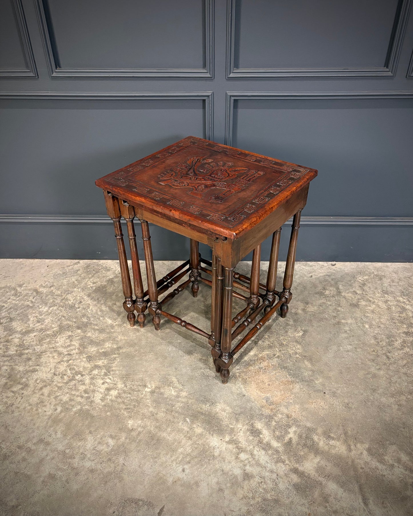 Nest of Three Embossed Leather Top Tables