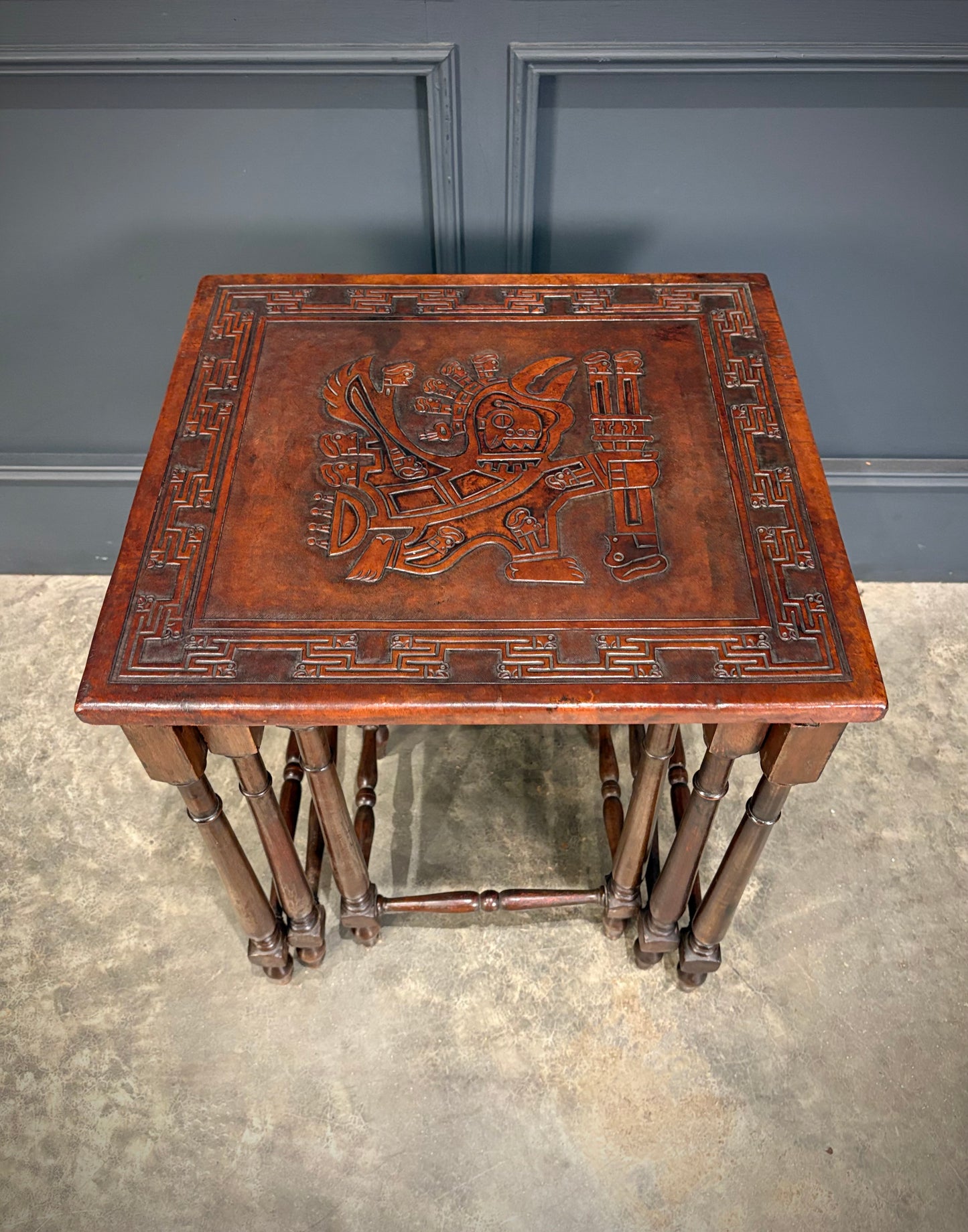 Nest of Three Embossed Leather Top Tables