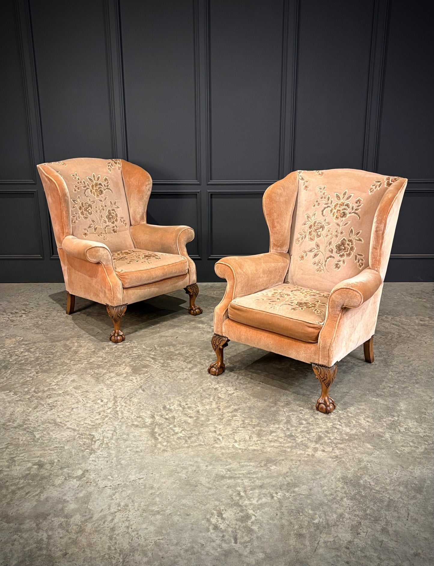 Pair Of Chippendale Style Wing Armchairs