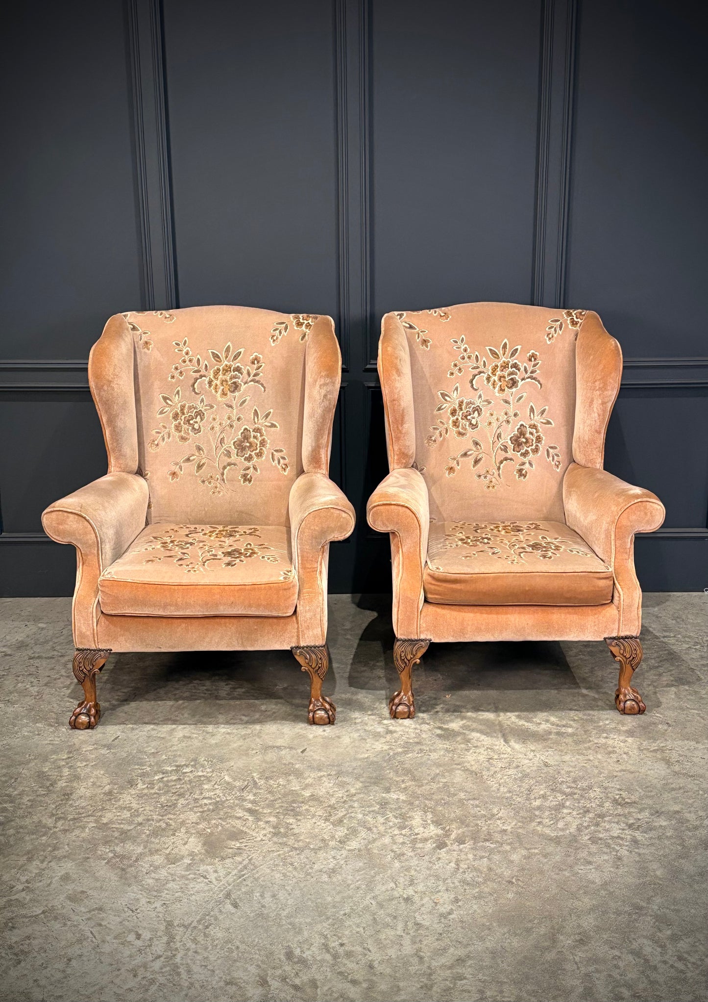 Pair Of Chippendale Style Wing Armchairs