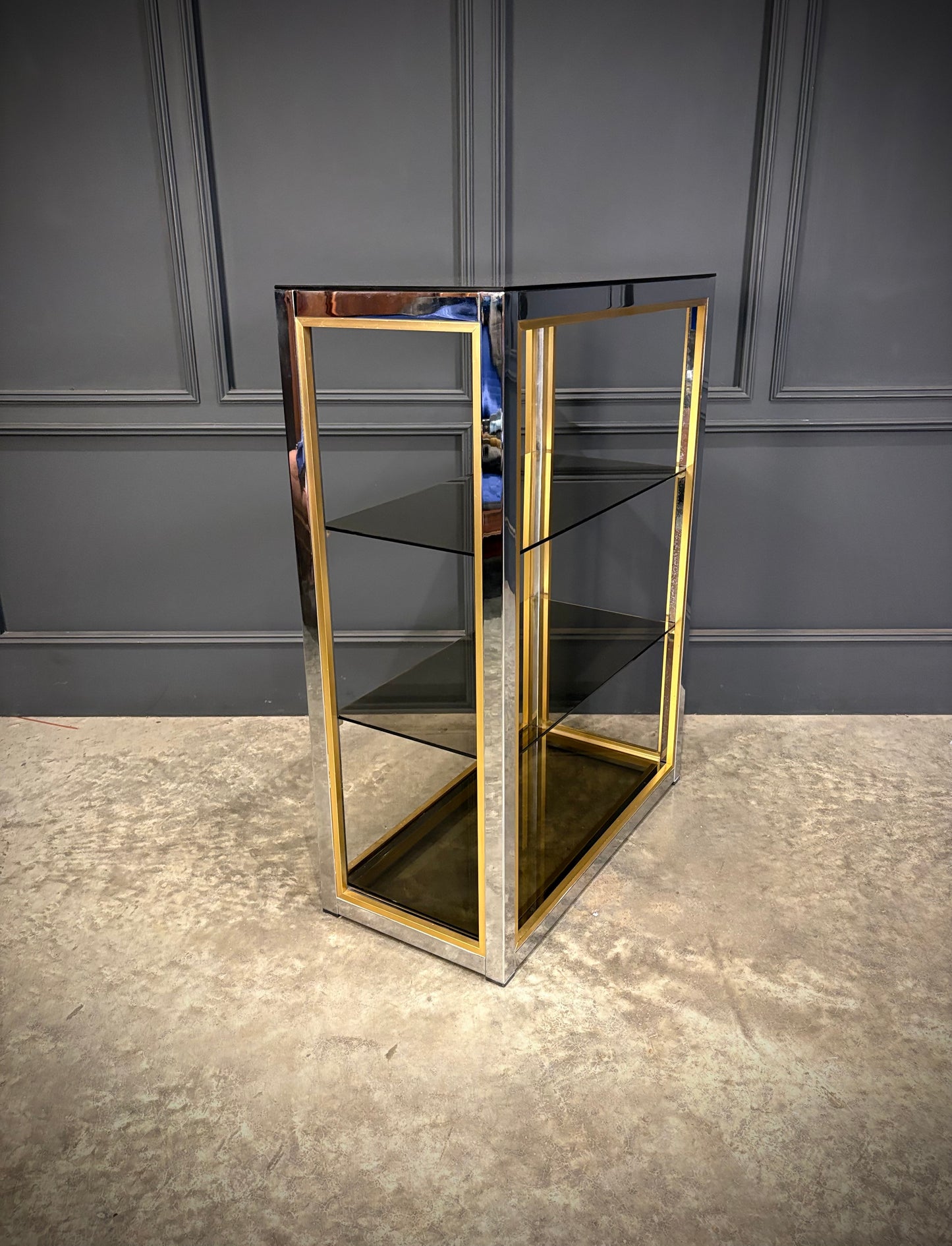 Renato Zevi Smoked Glass & Chrome Shelving Unit