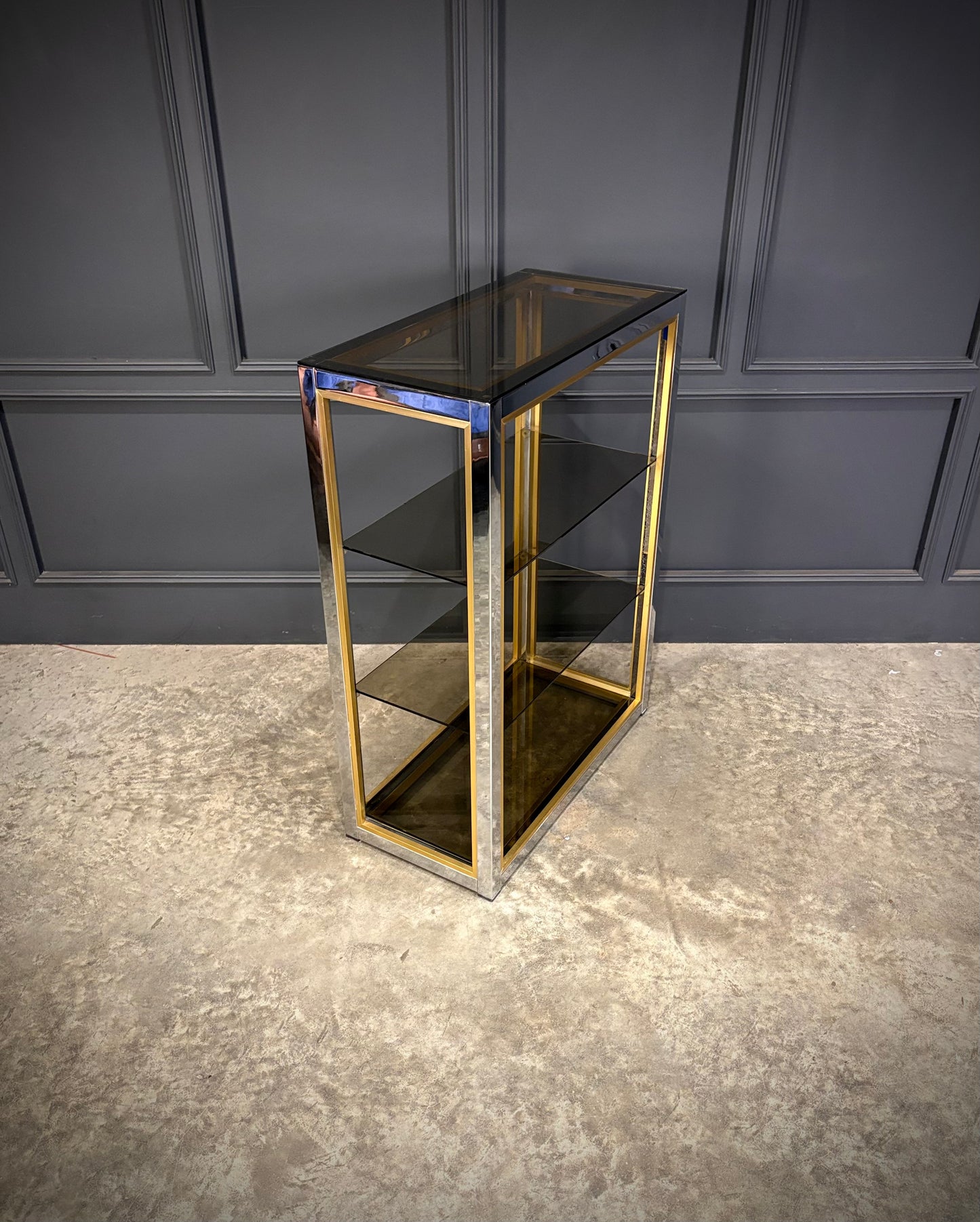 Renato Zevi Smoked Glass & Chrome Shelving Unit