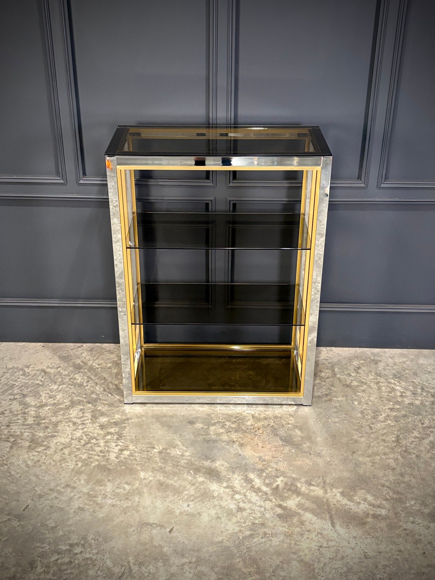 Renato Zevi Smoked Glass & Chrome Shelving Unit