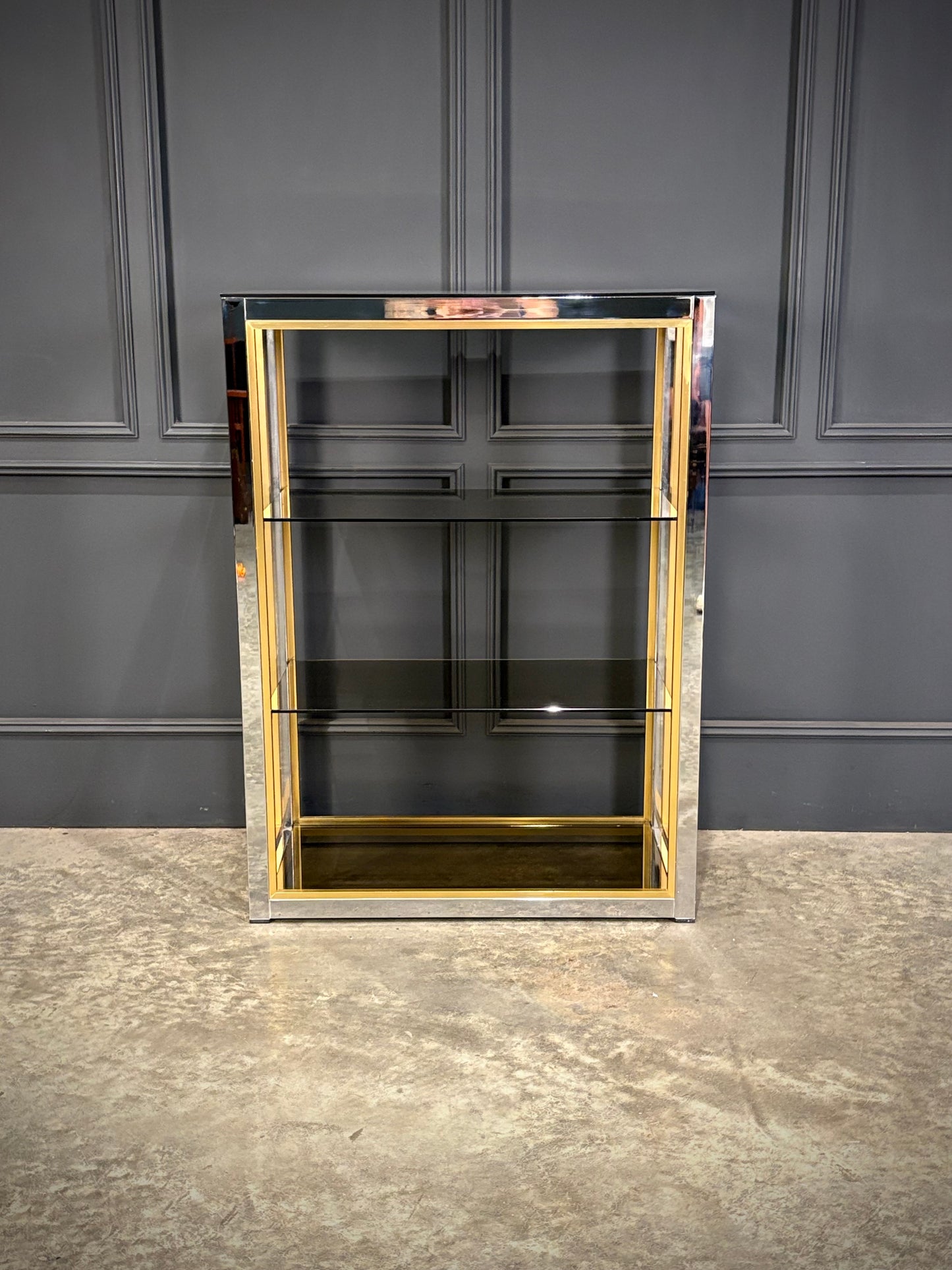 Renato Zevi Smoked Glass & Chrome Shelving Unit