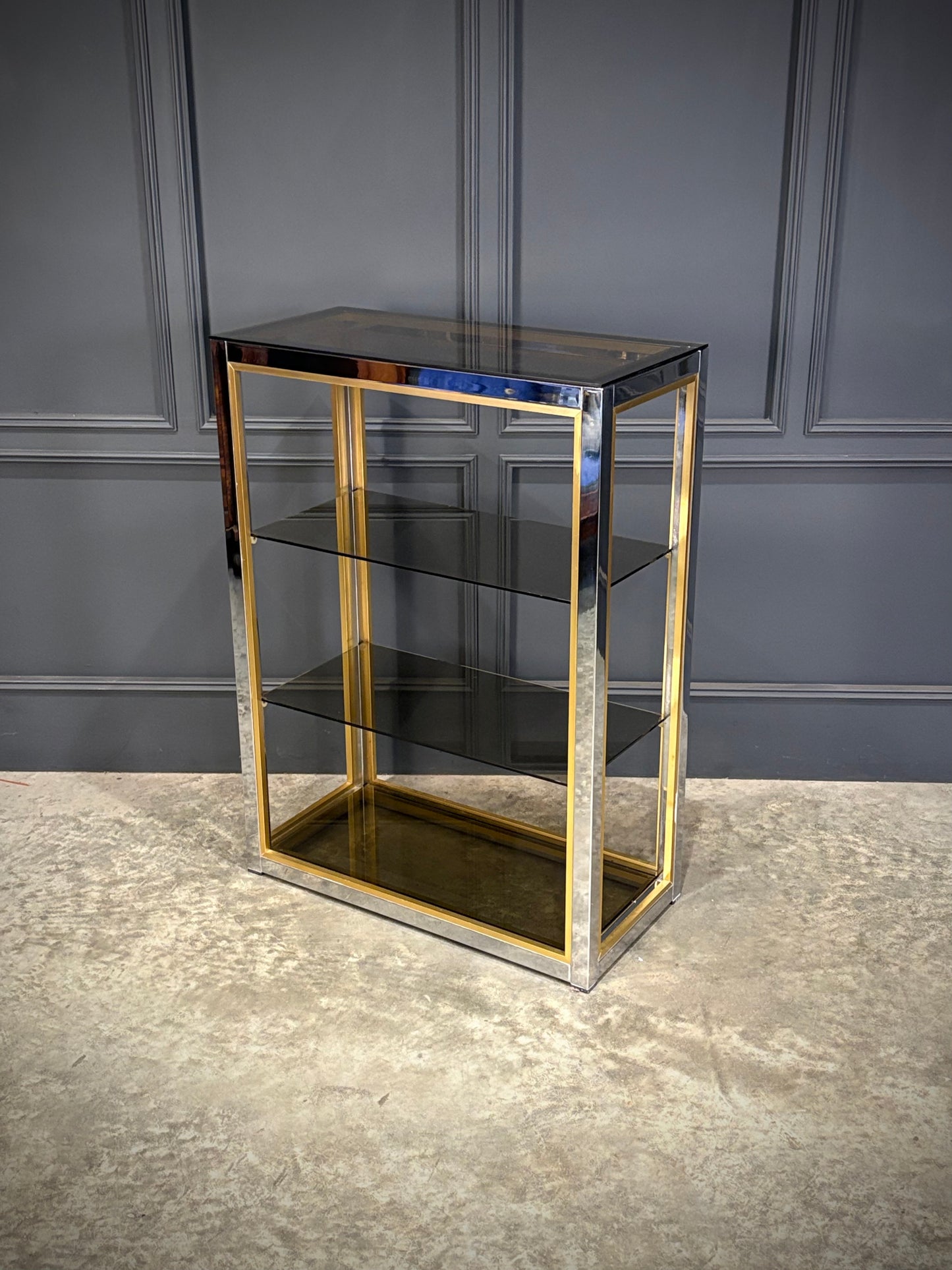 Renato Zevi Smoked Glass & Chrome Shelving Unit