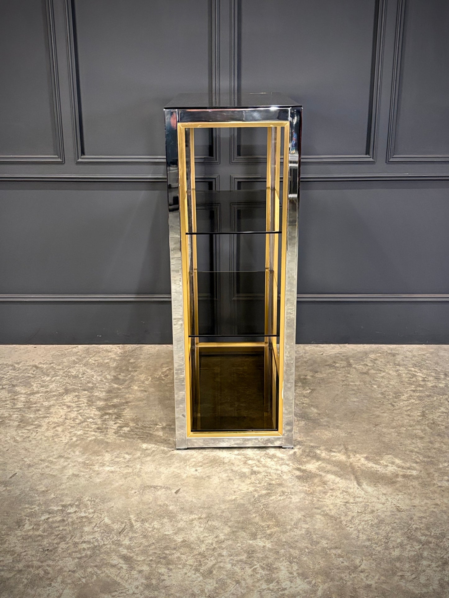 Renato Zevi Smoked Glass & Chrome Shelving Unit
