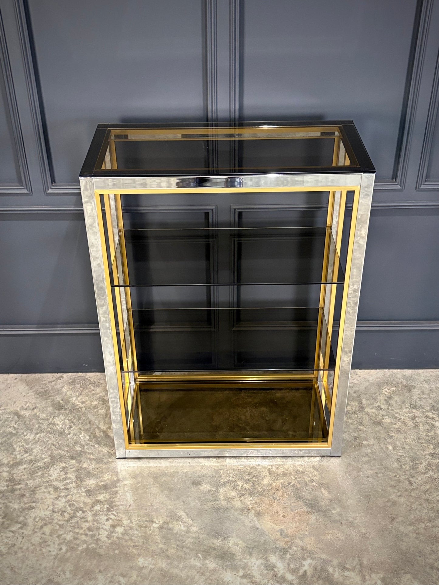 Renato Zevi Smoked Glass & Chrome Shelving Unit