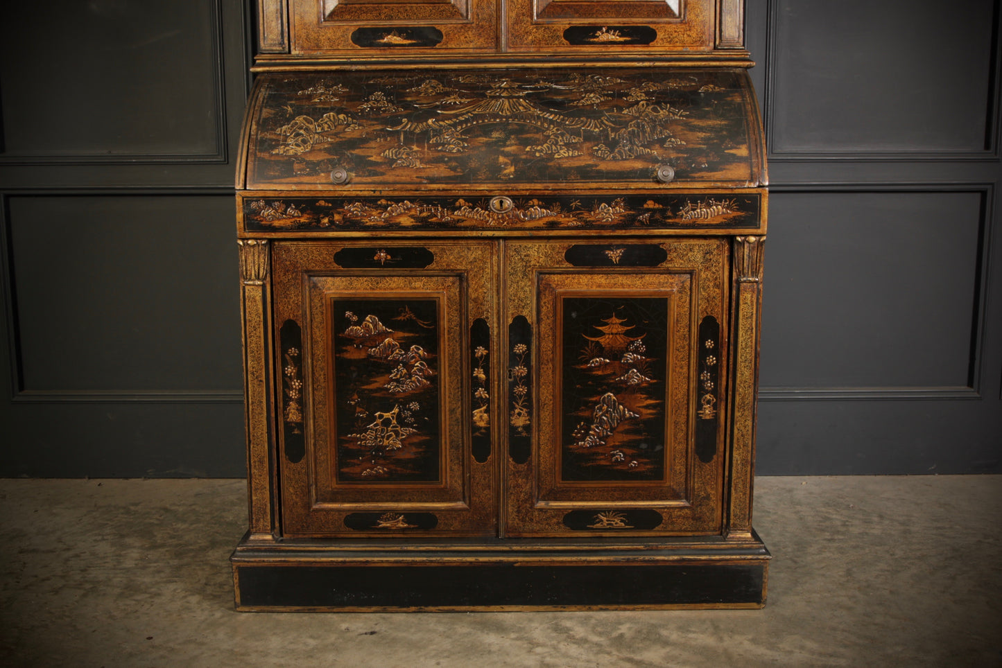 19th Century Chinoiserie Bureau Bookcase