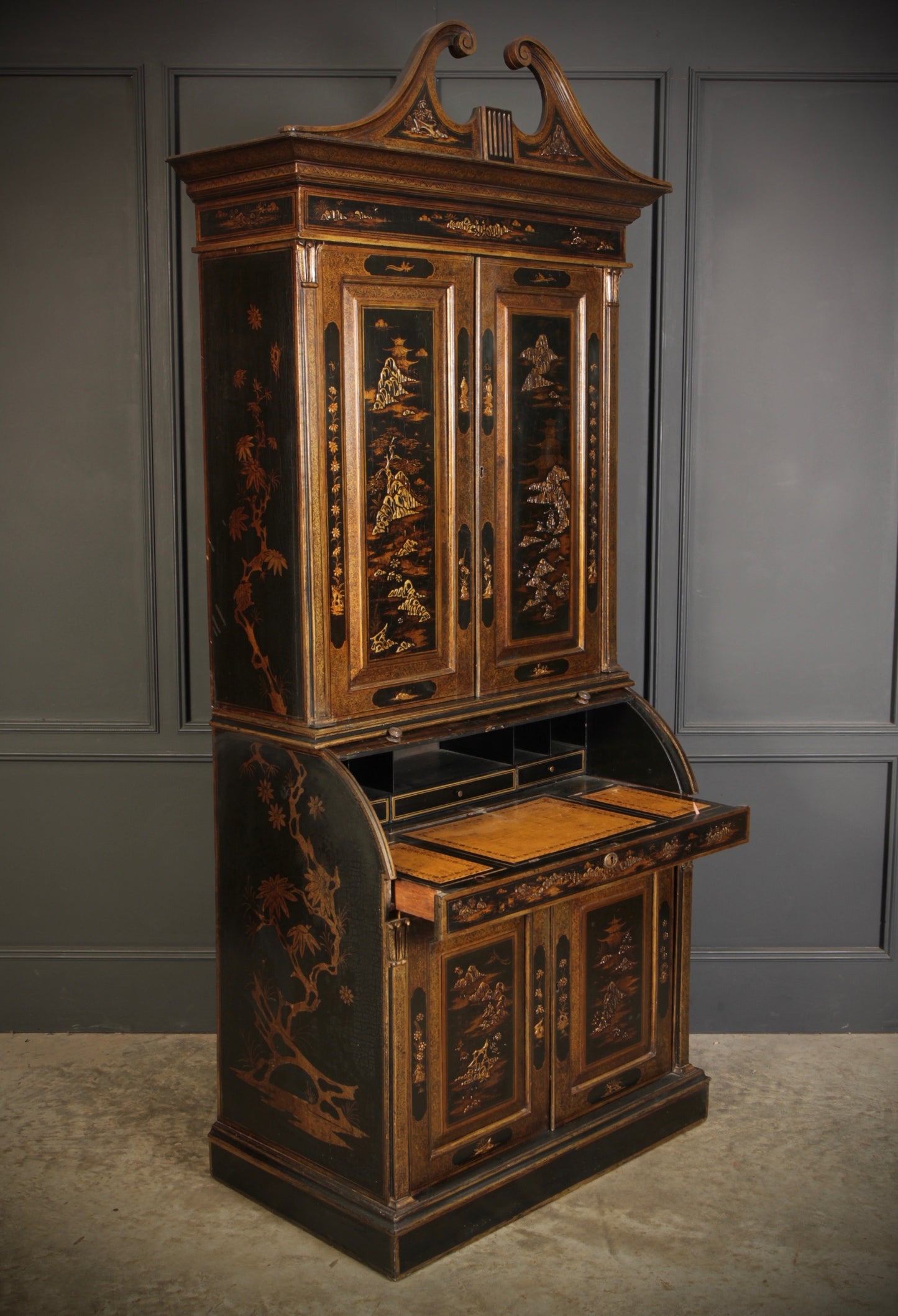 19th Century Chinoiserie Bureau Bookcase
