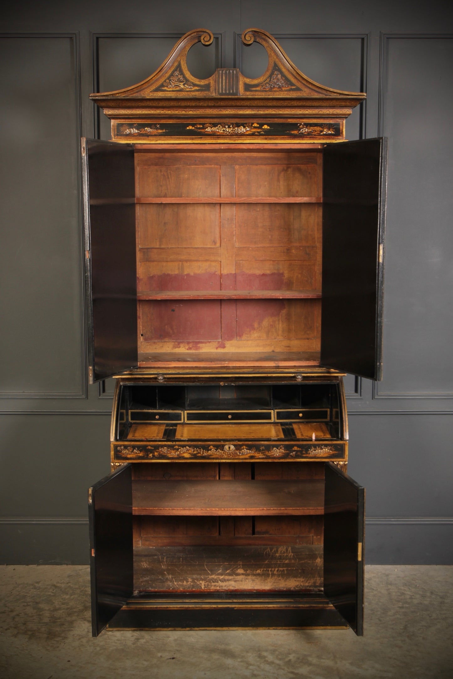 19th Century Chinoiserie Bureau Bookcase