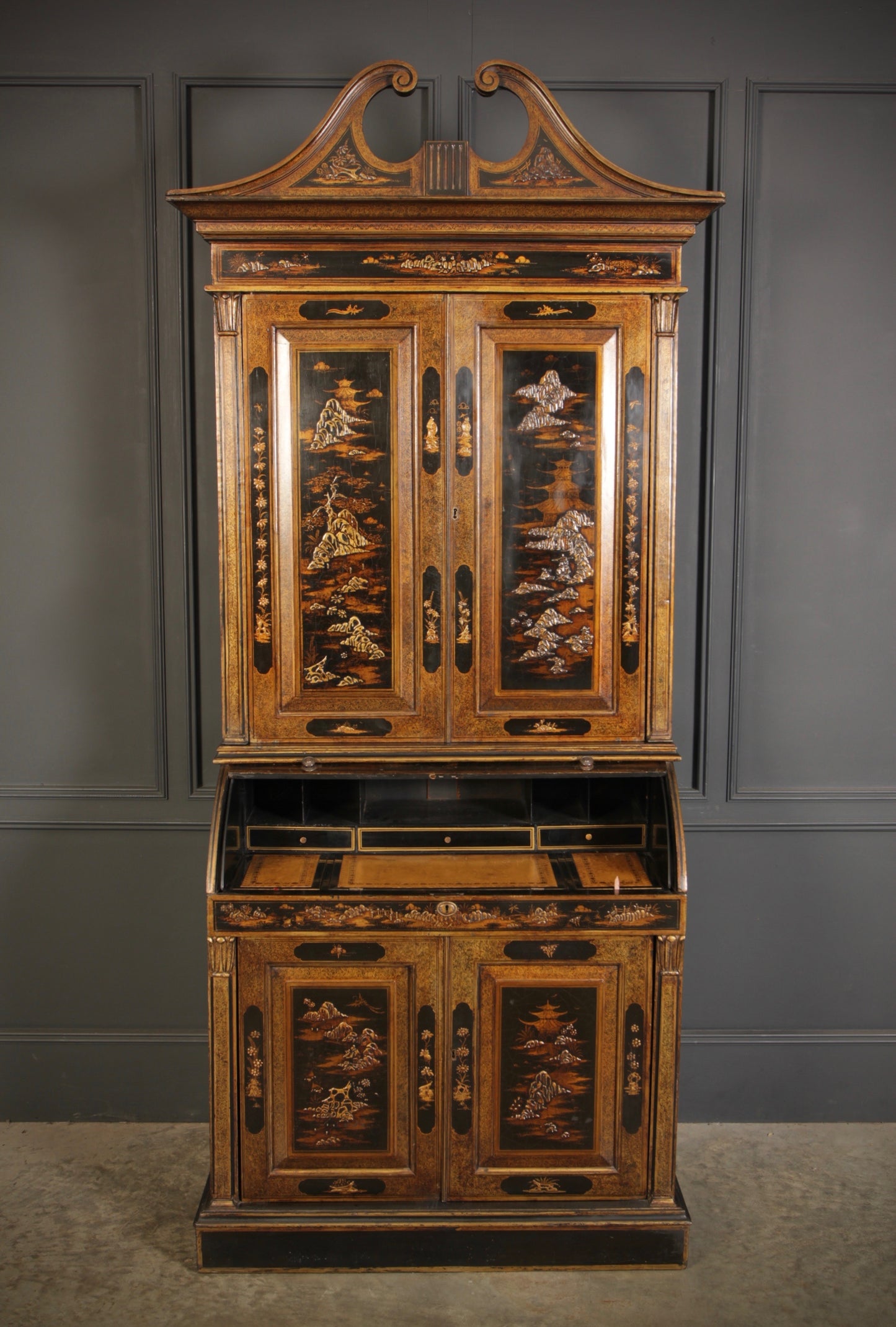 19th Century Chinoiserie Bureau Bookcase