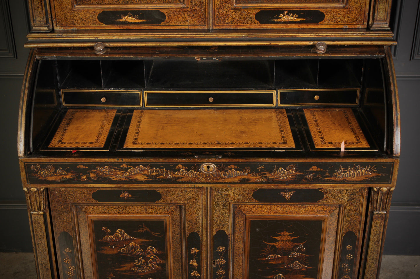 19th Century Chinoiserie Bureau Bookcase