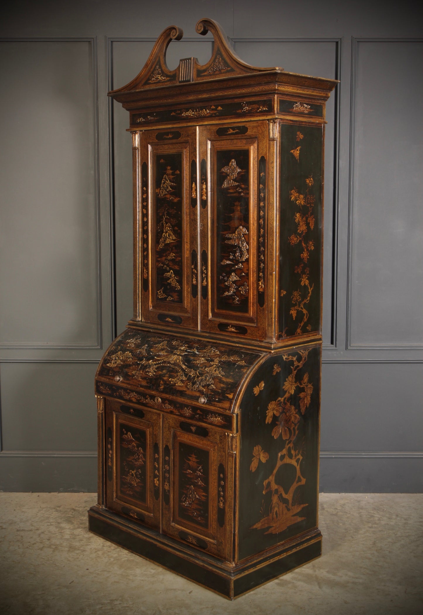 19th Century Chinoiserie Bureau Bookcase