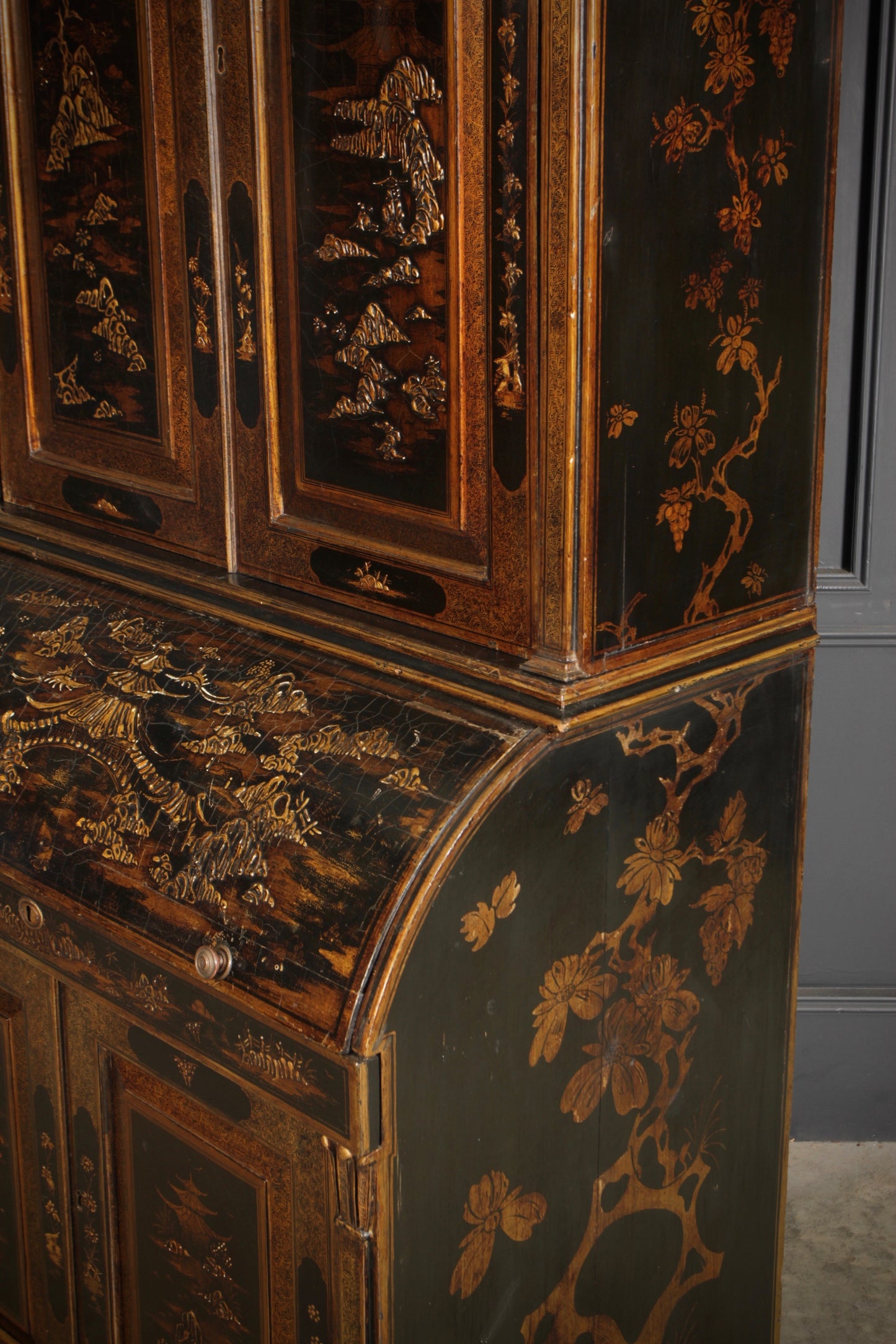19th Century Chinoiserie Bureau Bookcase