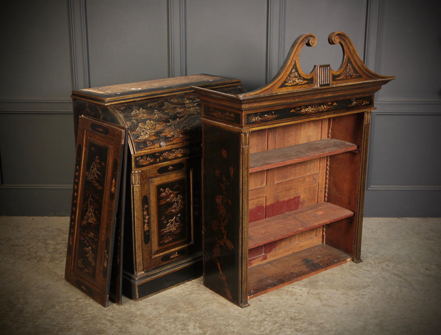 19th Century Chinoiserie Bureau Bookcase